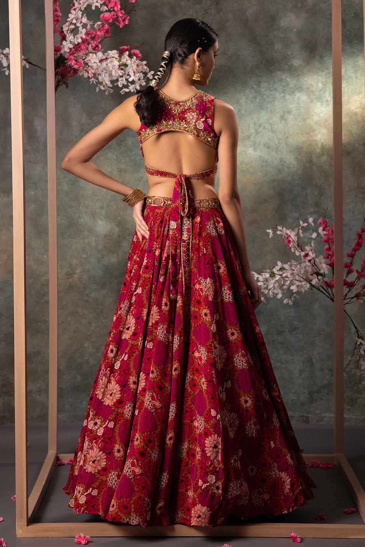 Pink Floral Printed Lehenga Set