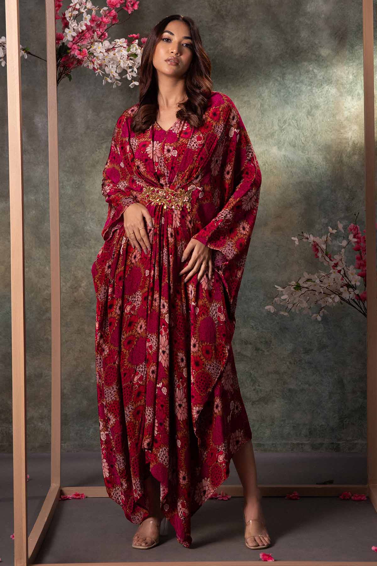 Buy Pink Floral Printed Long Kaftan by Mehak Murpana for women online at ScrollnShops