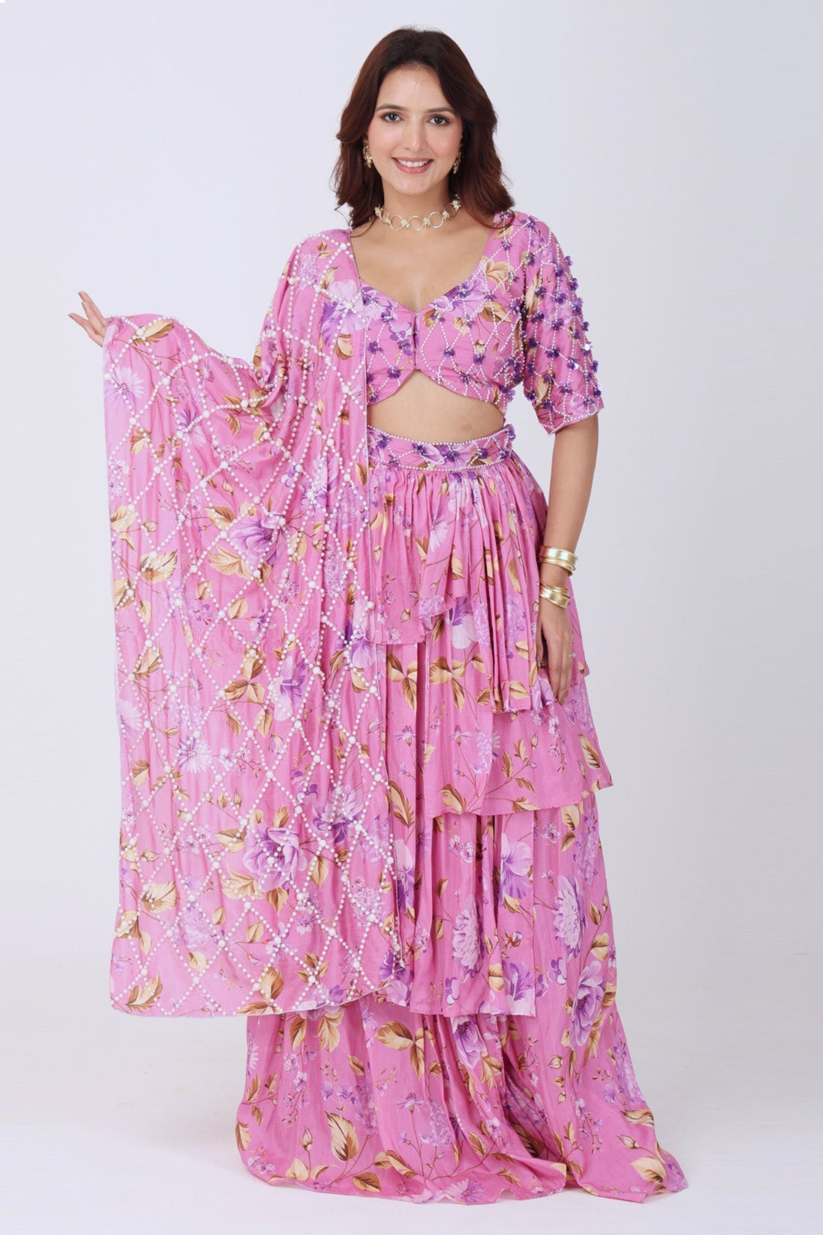 Buy Pink Floral Sequins Lehenga Set for women by Namita Sharma Designer online available at scrollnshops