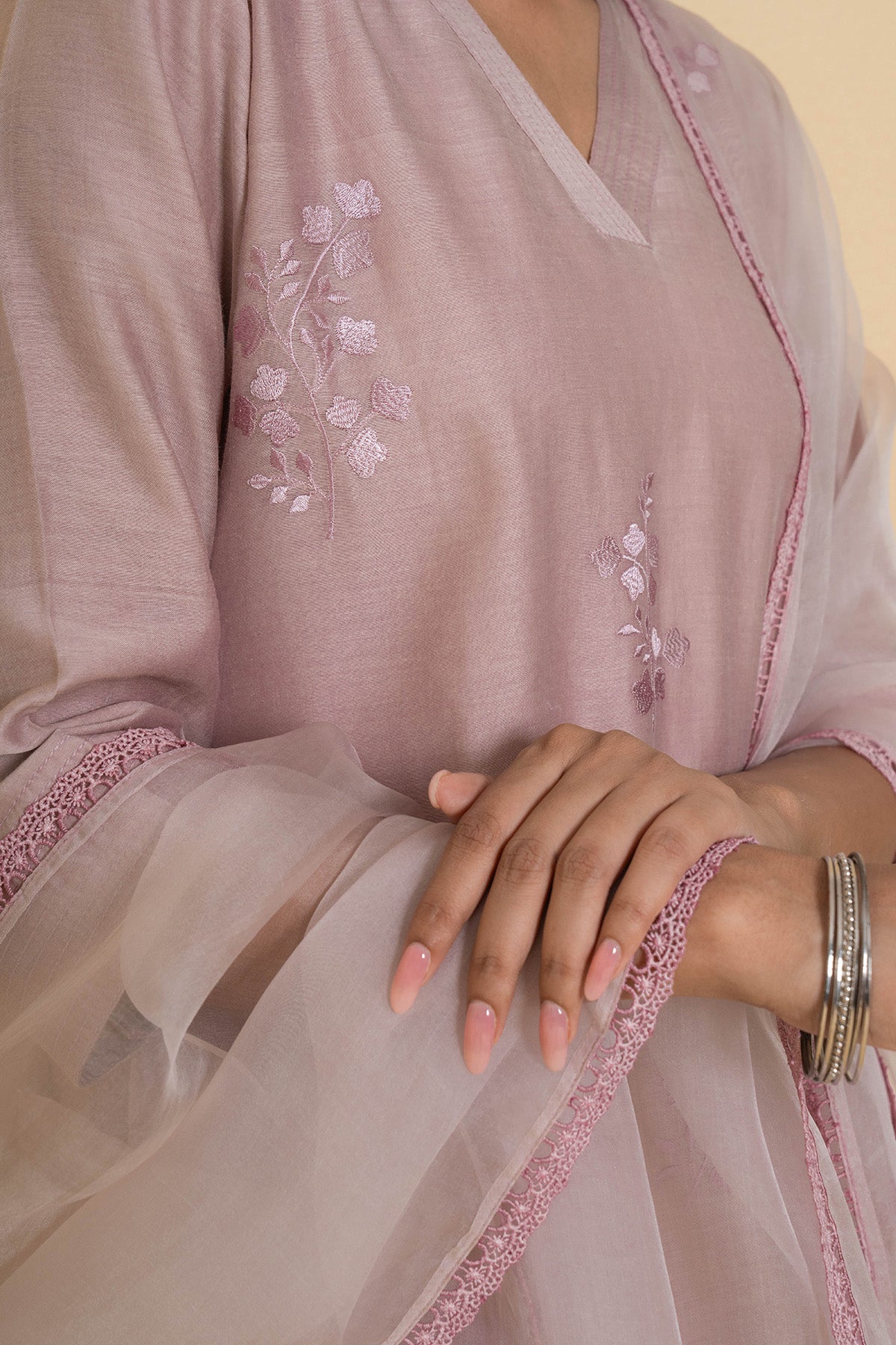 Pink Floral Straight Kurta Set