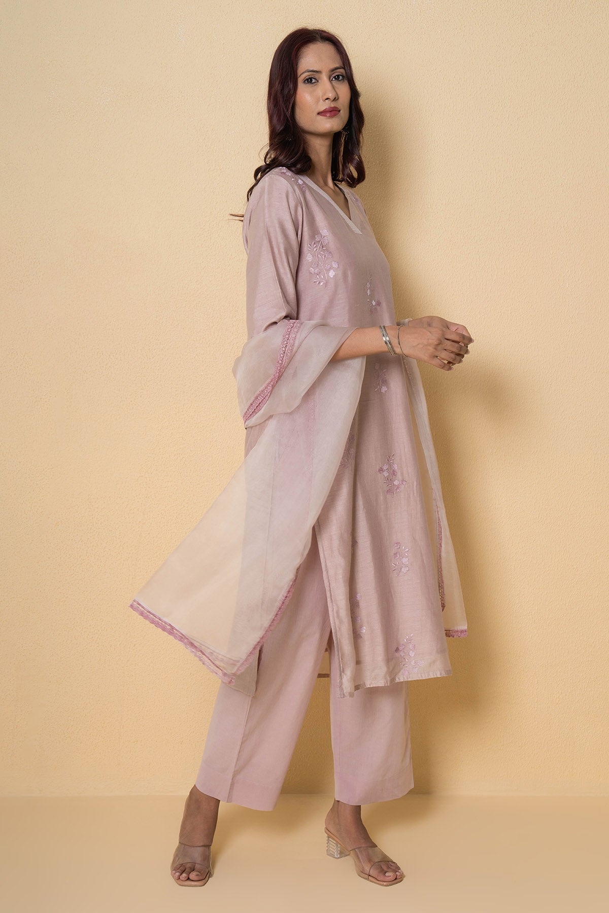 Pink Floral Straight Kurta Set