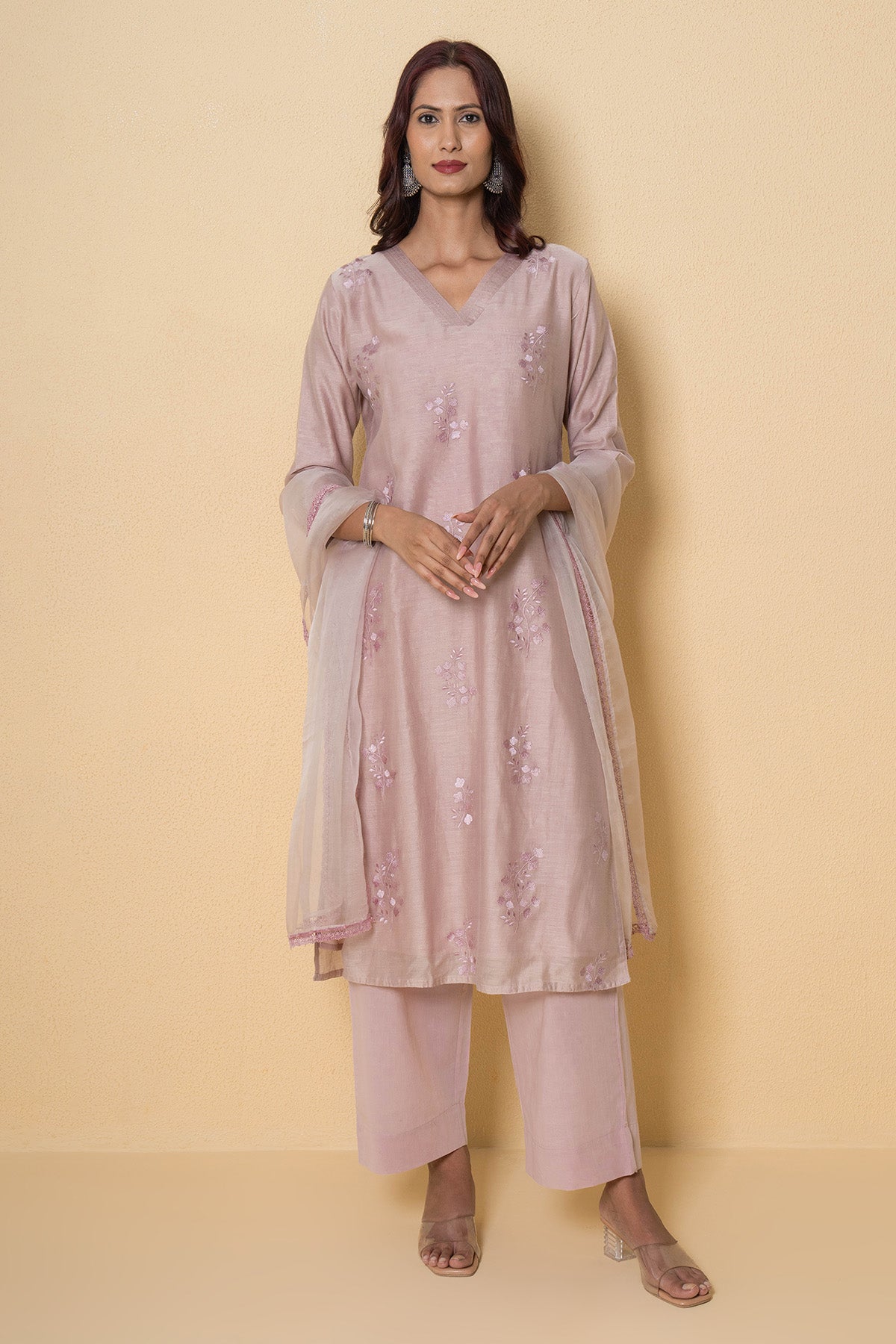 Buy Pink Floral Straight Kurta Set for Women Online at ScrollnShops