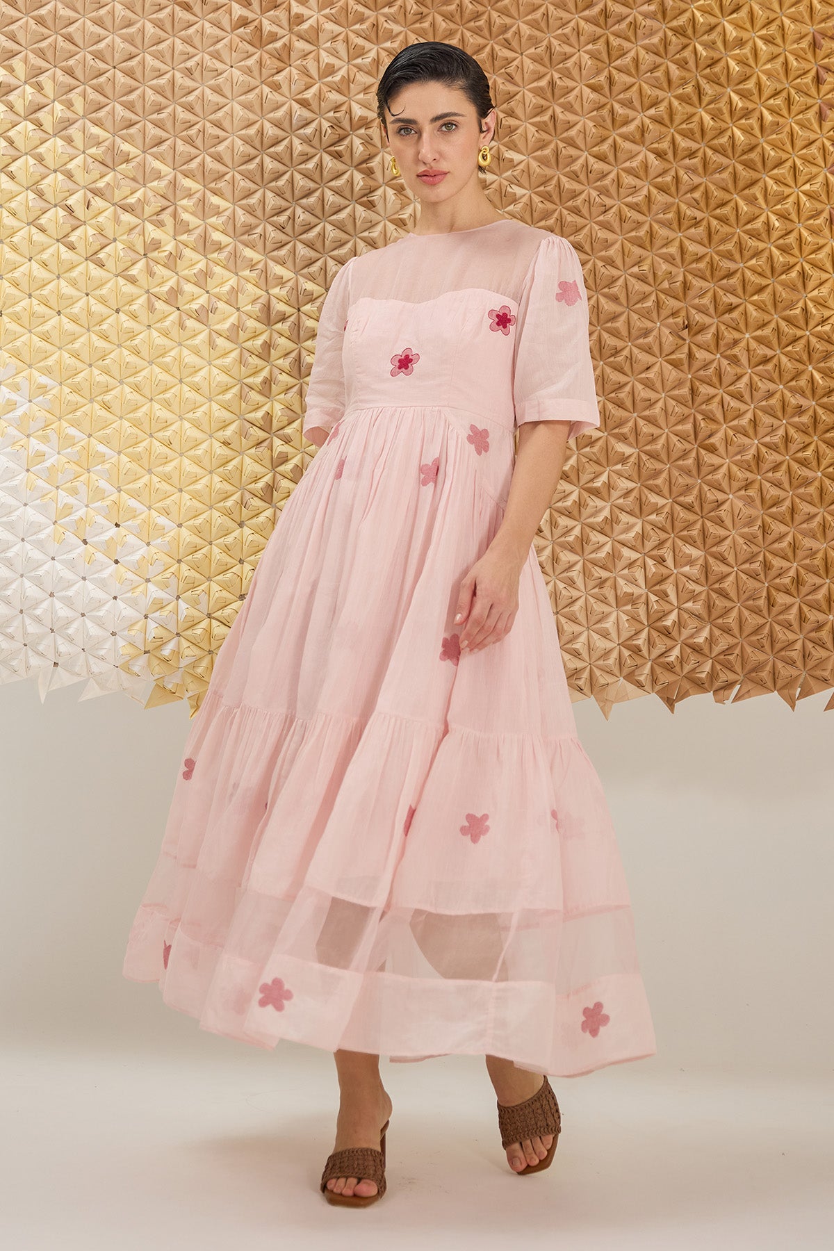 Pink Floral Tiered Maxi Dress