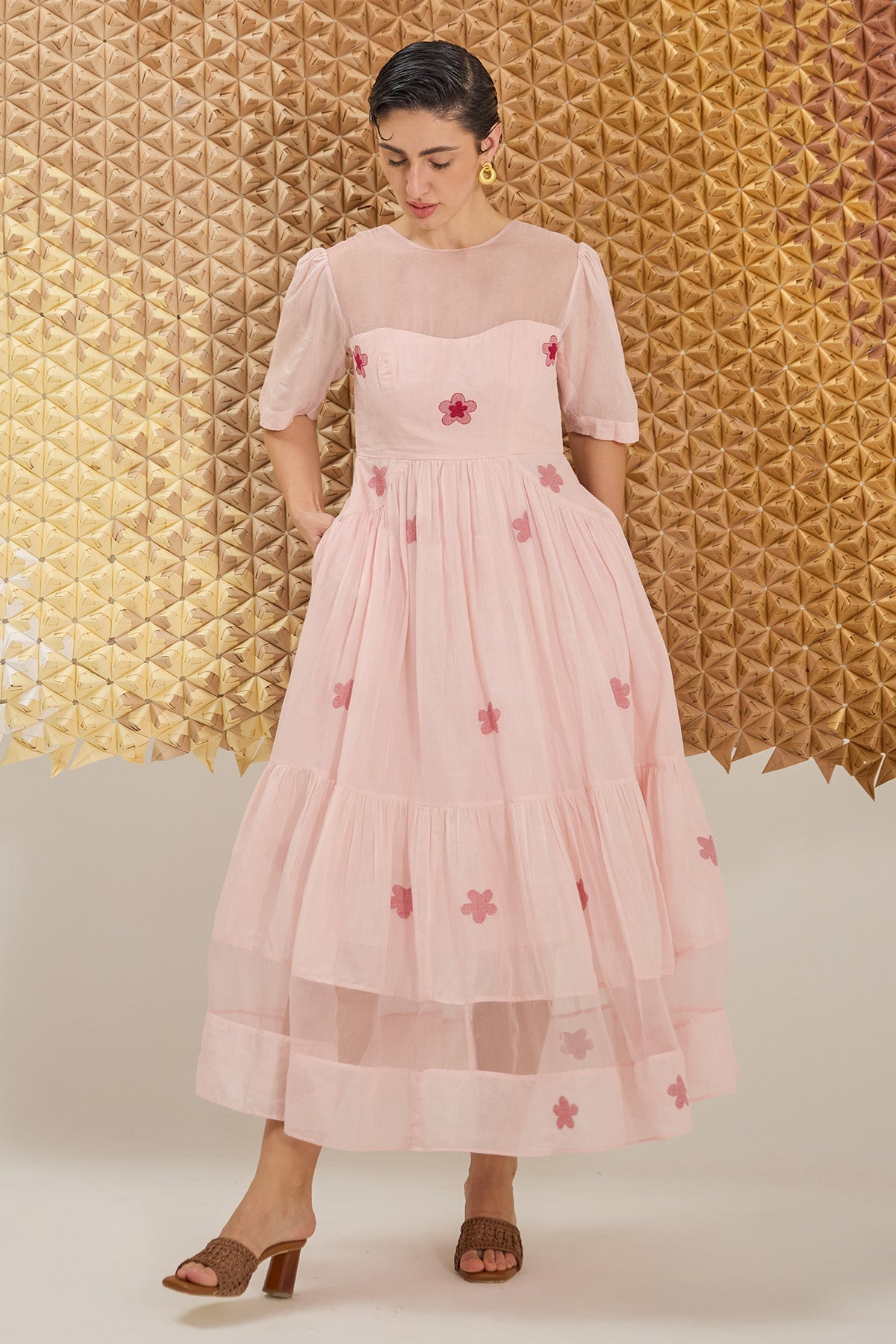 Buy Pink Floral Tiered Maxi Dress by The Loom Art for women online at ScrollnShops