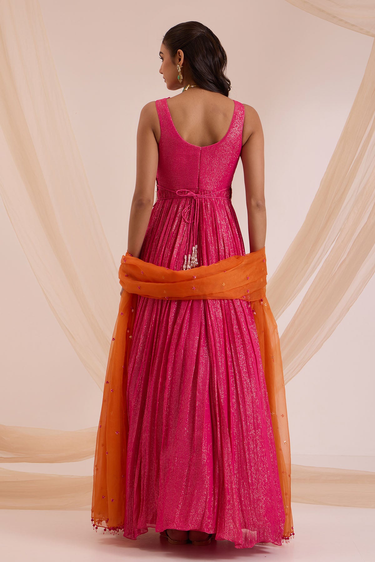 Pink Floral Work Anarkali Set