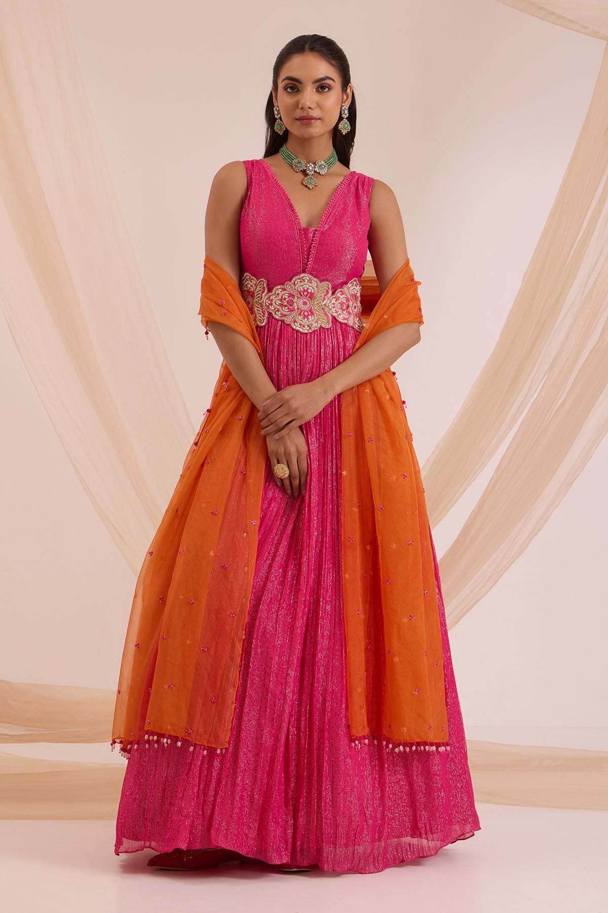 Buy Pink Floral Work Anarkali Set by Nitisha Kashyap for women online at ScrollnShops