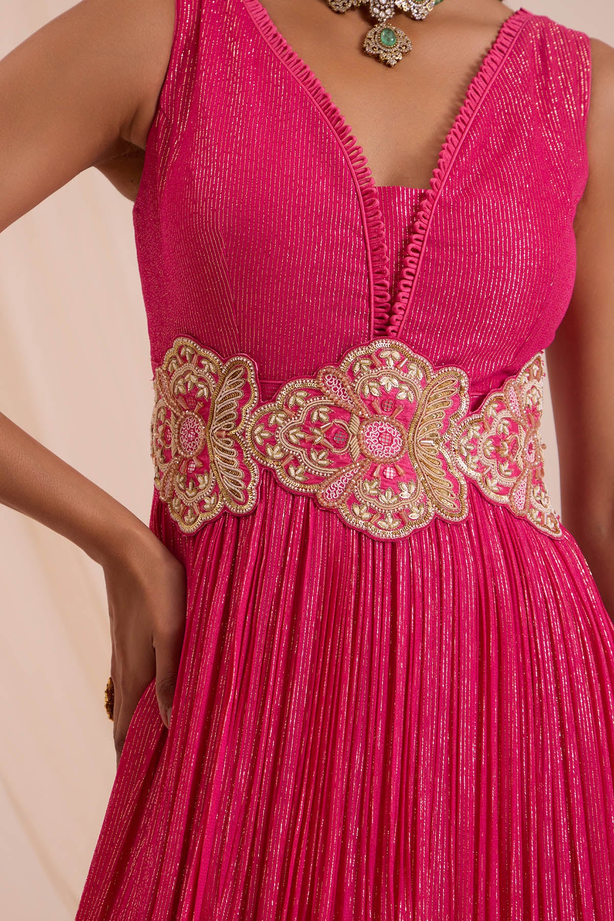 Pink Floral Work Anarkali Set