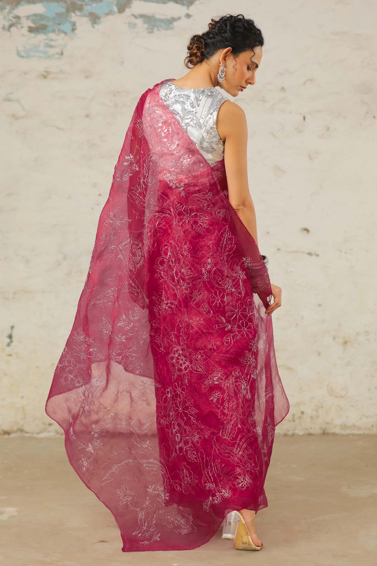 Pink Floral Zari Saree & Blouse