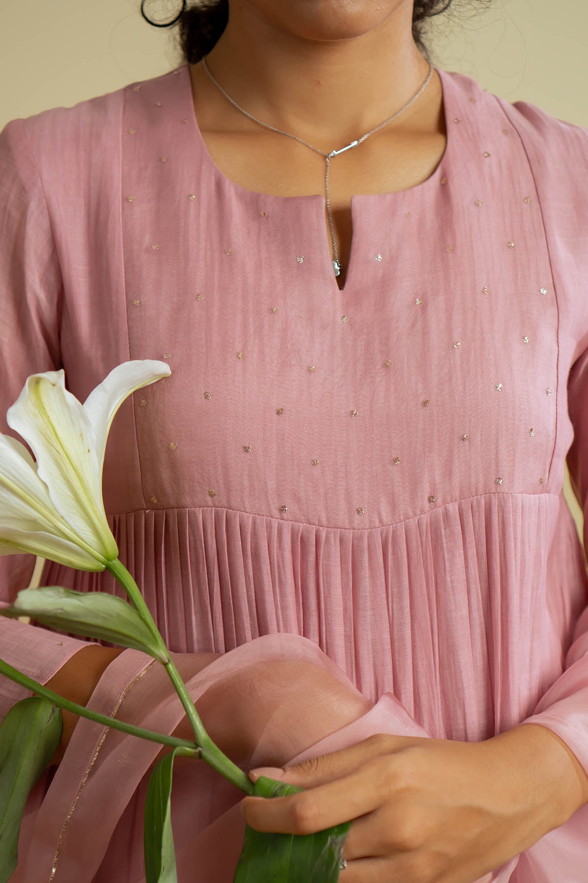 Pink Floral Zari Work Kurta Set