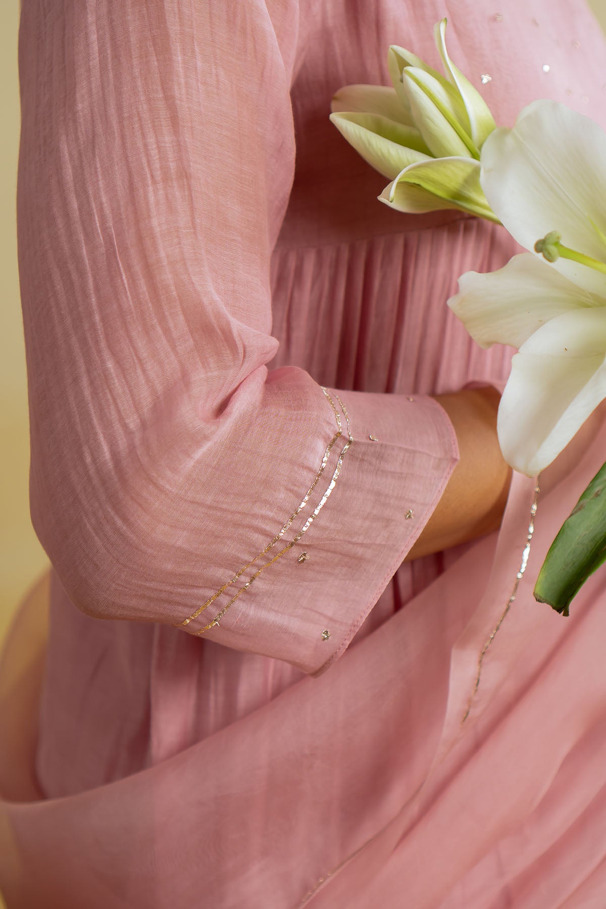 Pink Floral Zari Work Kurta Set