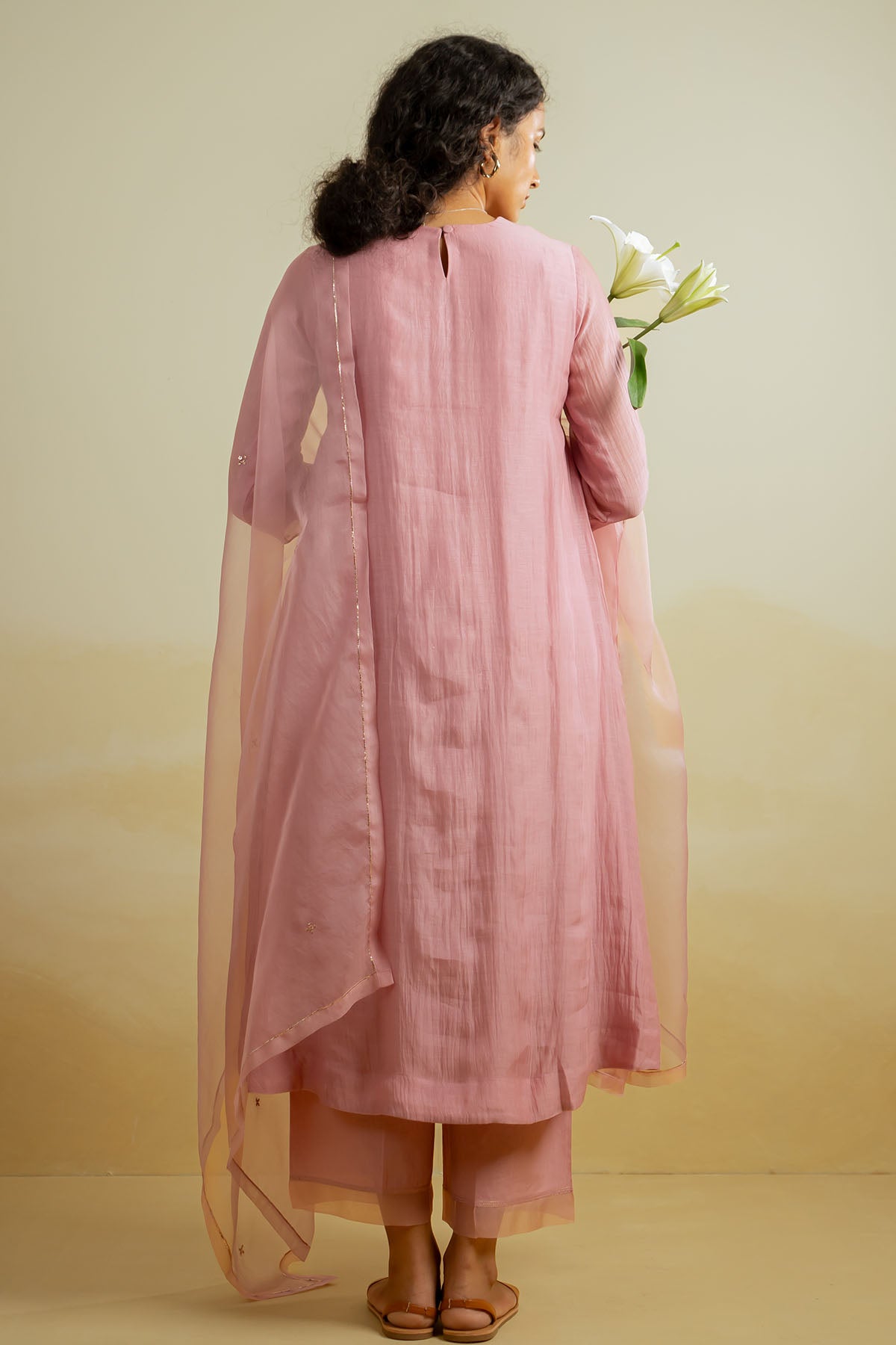 Pink Floral Zari Work Kurta Set
