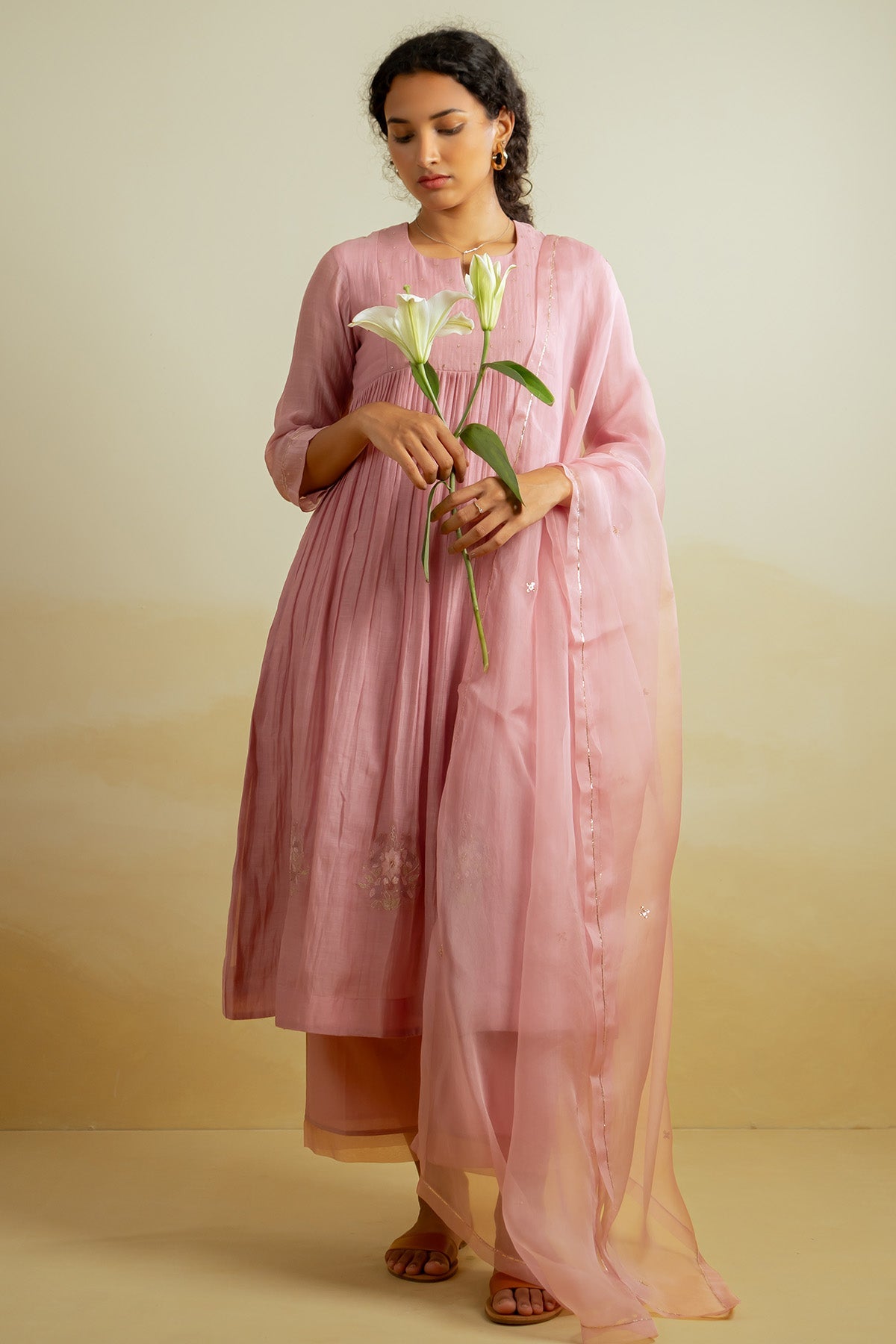Buy Pink Floral Zari Work Kurta Set by Silpaa for women online at ScrollnShops