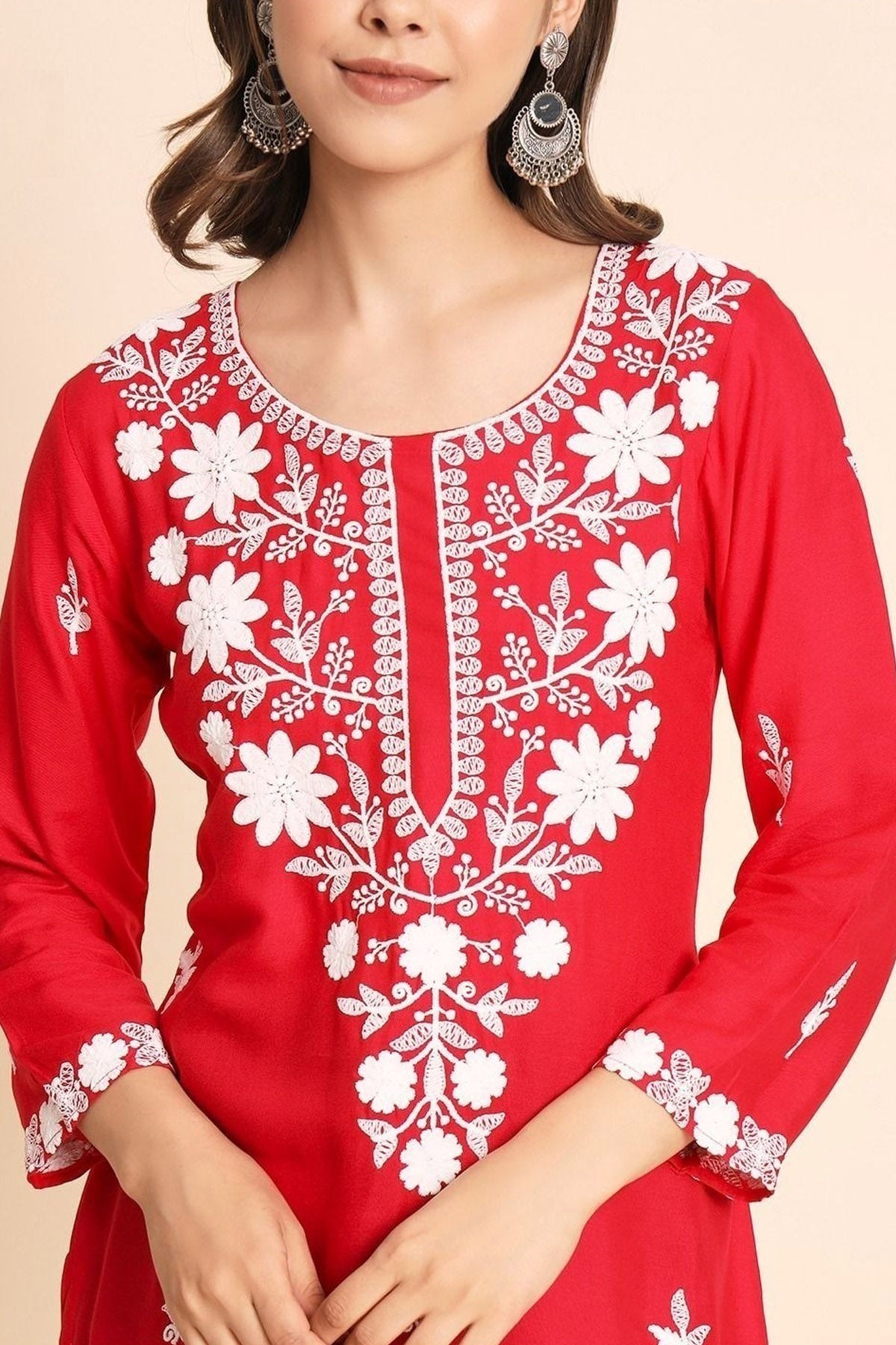 Pink Flower Chikankari Kurta