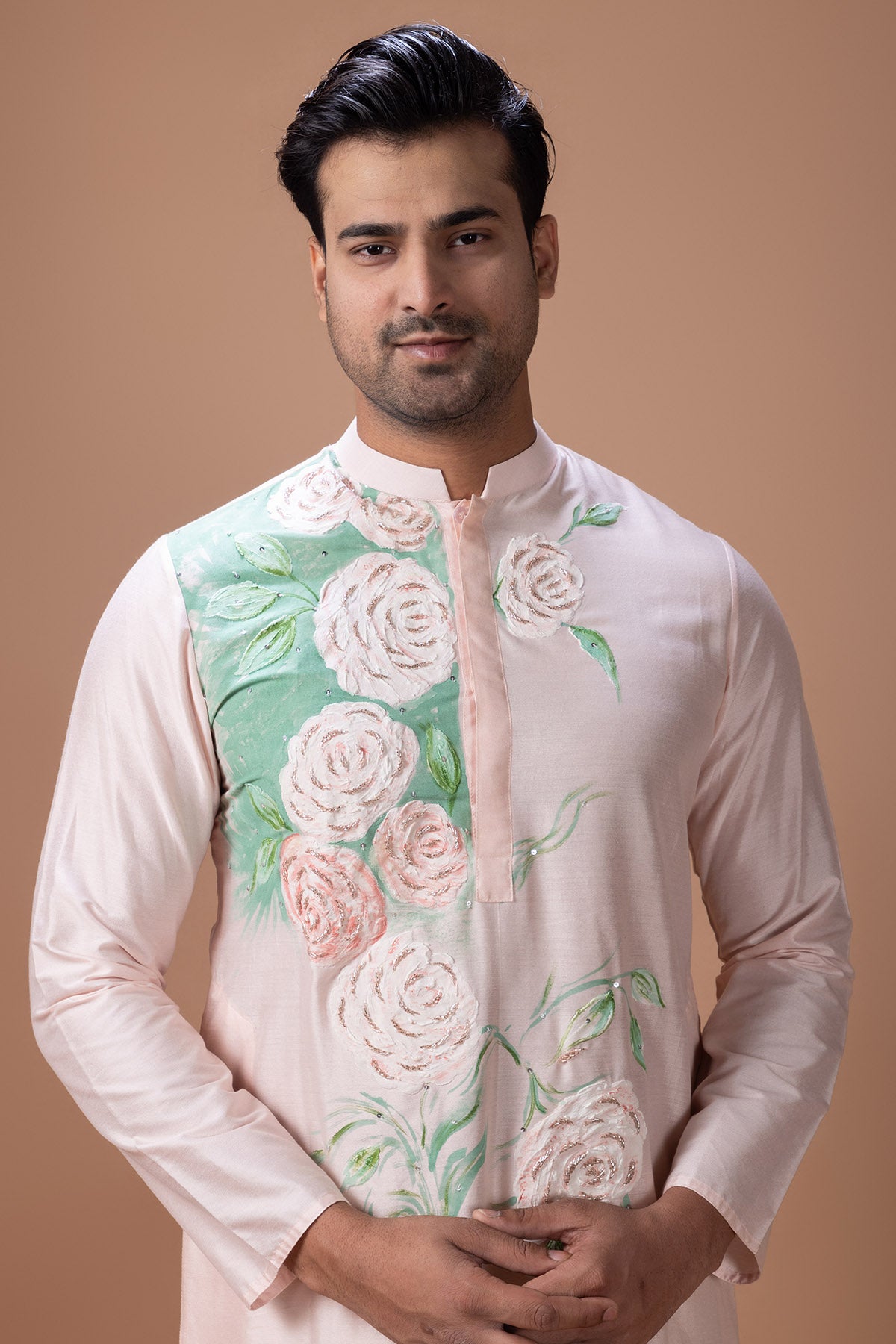 Pink Flower Painted Kurta Set