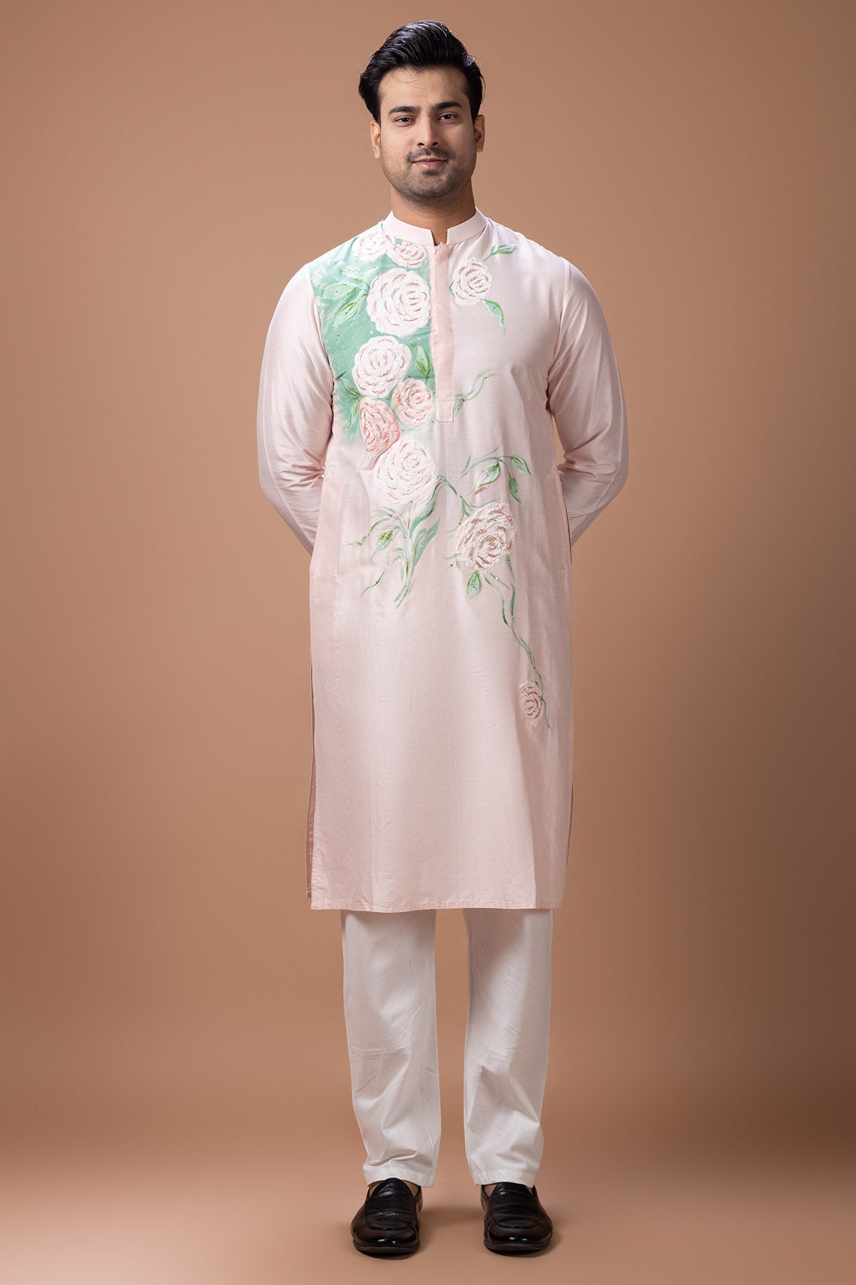 Pink Flower Painted Kurta Set