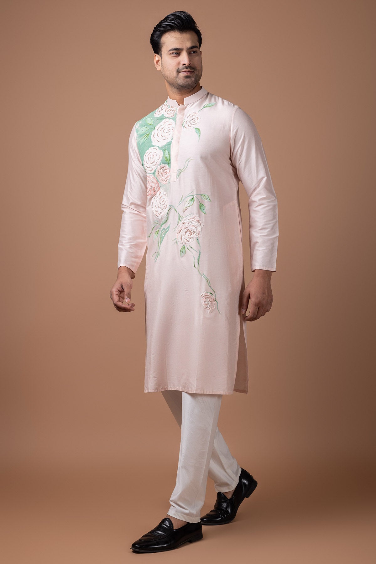 Pink Flower Painted Kurta Set