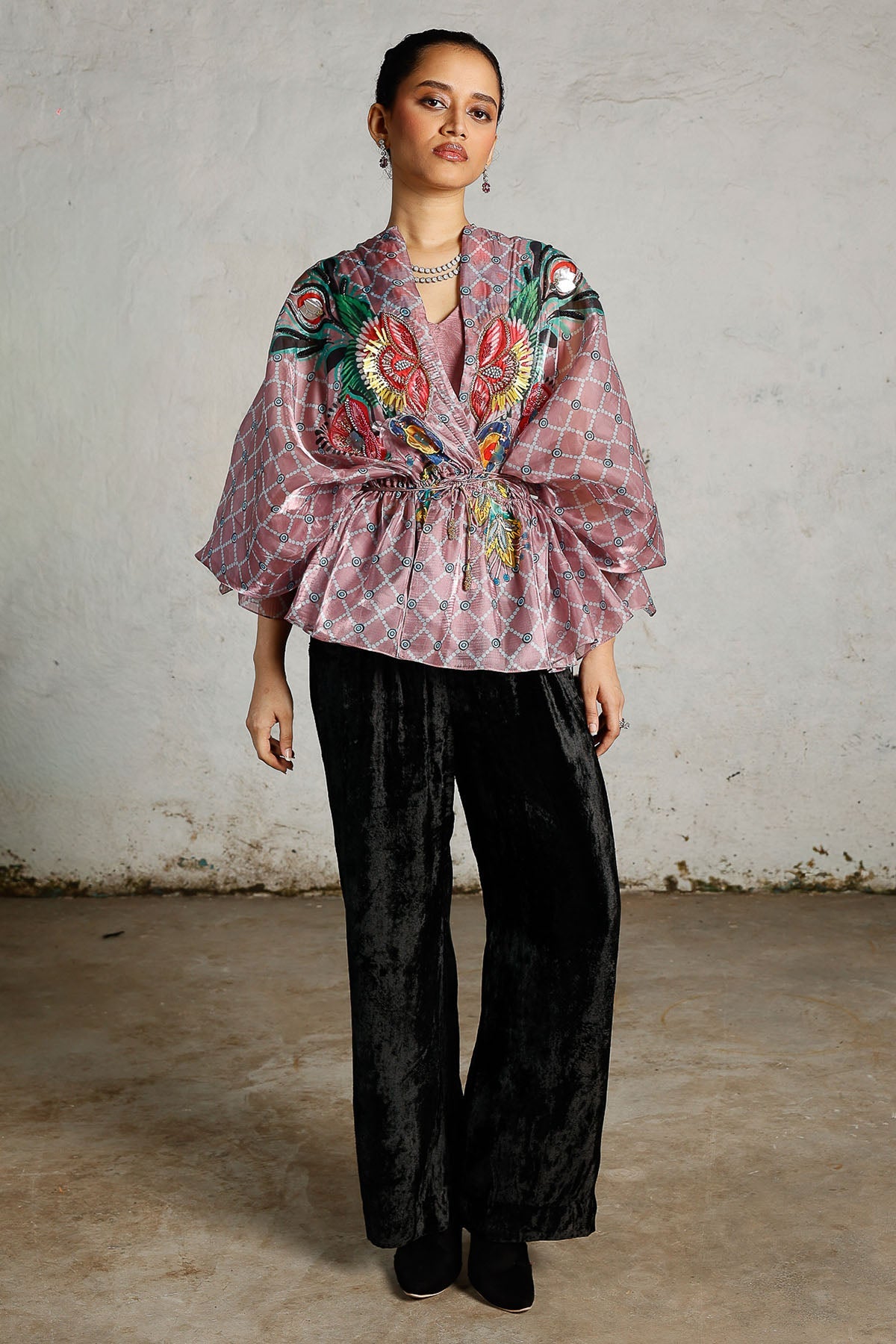 Buy Pink Flower Printed Kaftan Top for women by Saksham Neharicka online available at scrollnshops