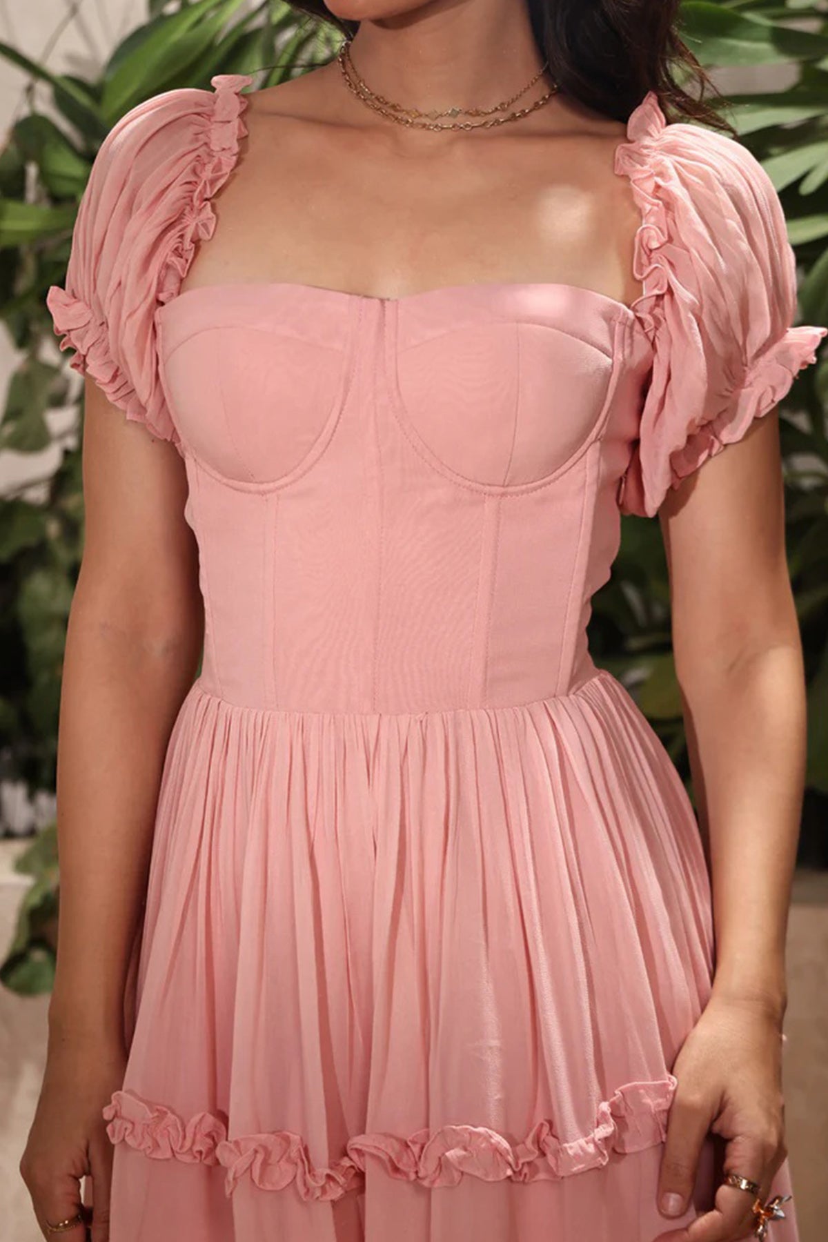 Pink Flowing Tiers Short Dress
