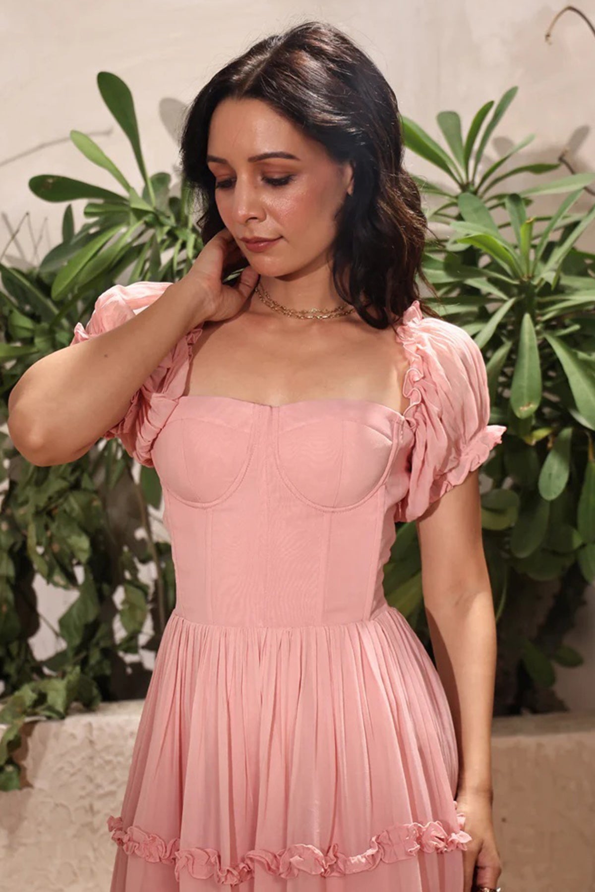 Pink Flowing Tiers Short Dress