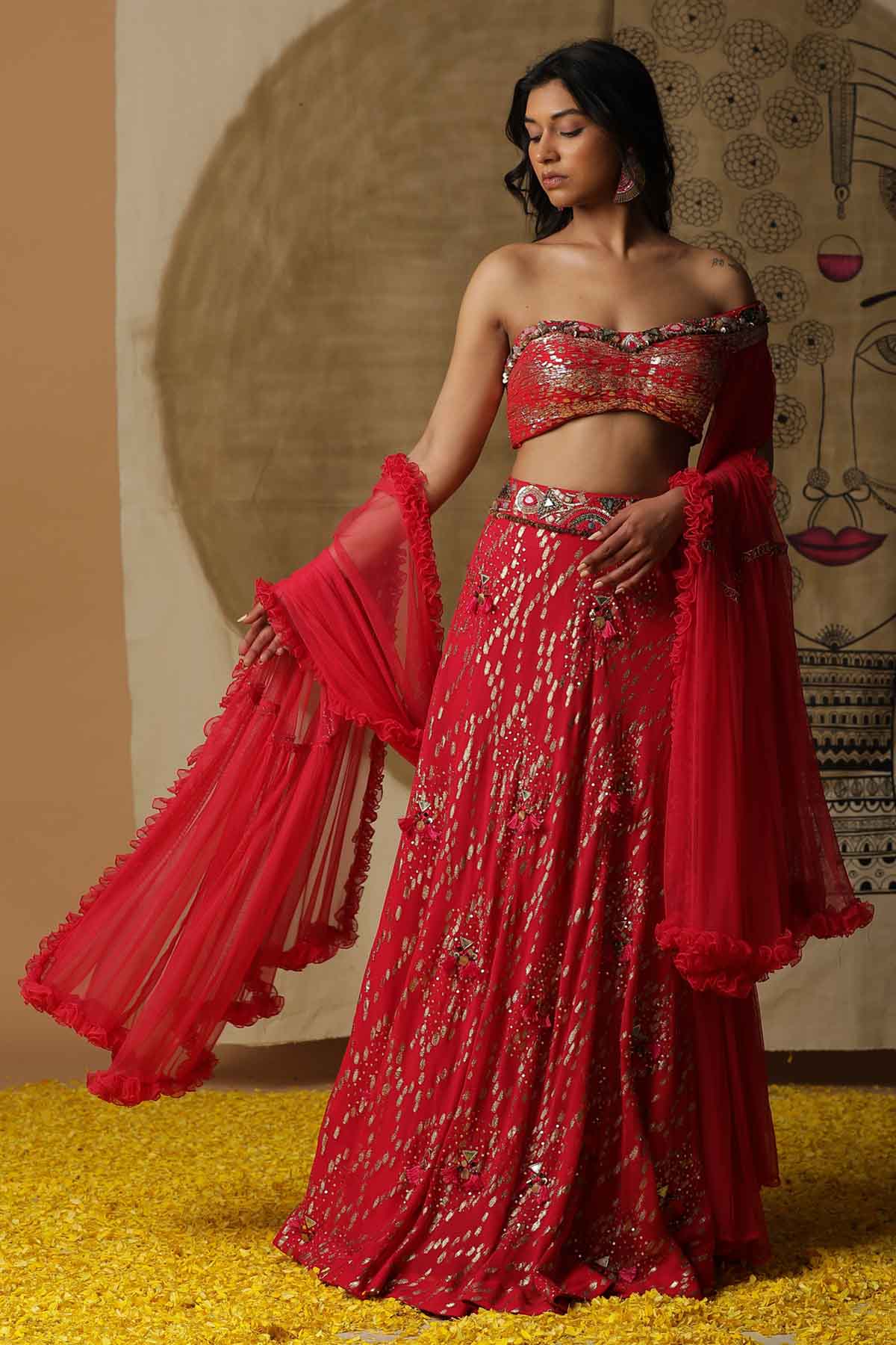 Buy Arpita SulakshanaPink Foil Printed Lehenga Set