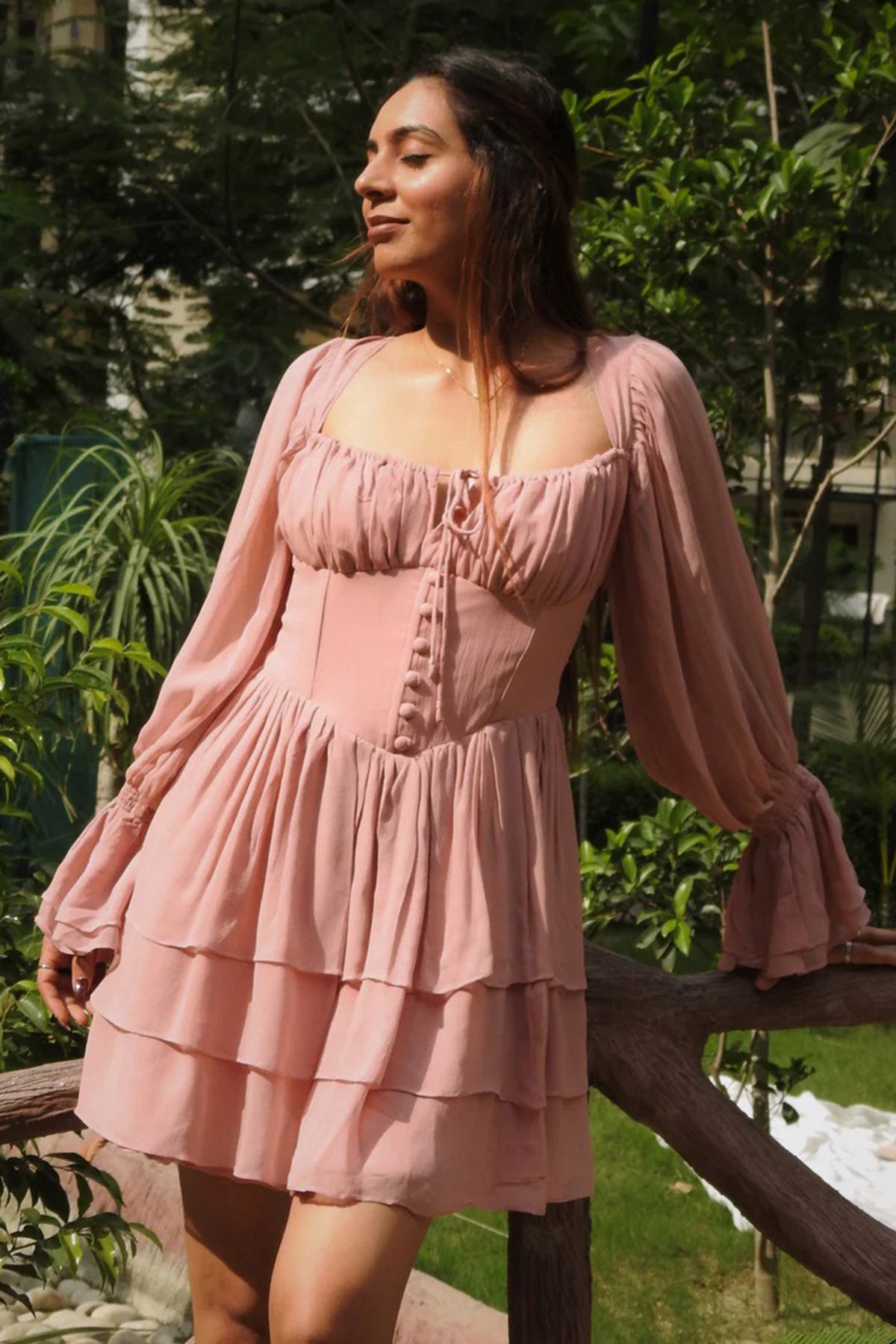 Pink Gather Bustier Mini Dress