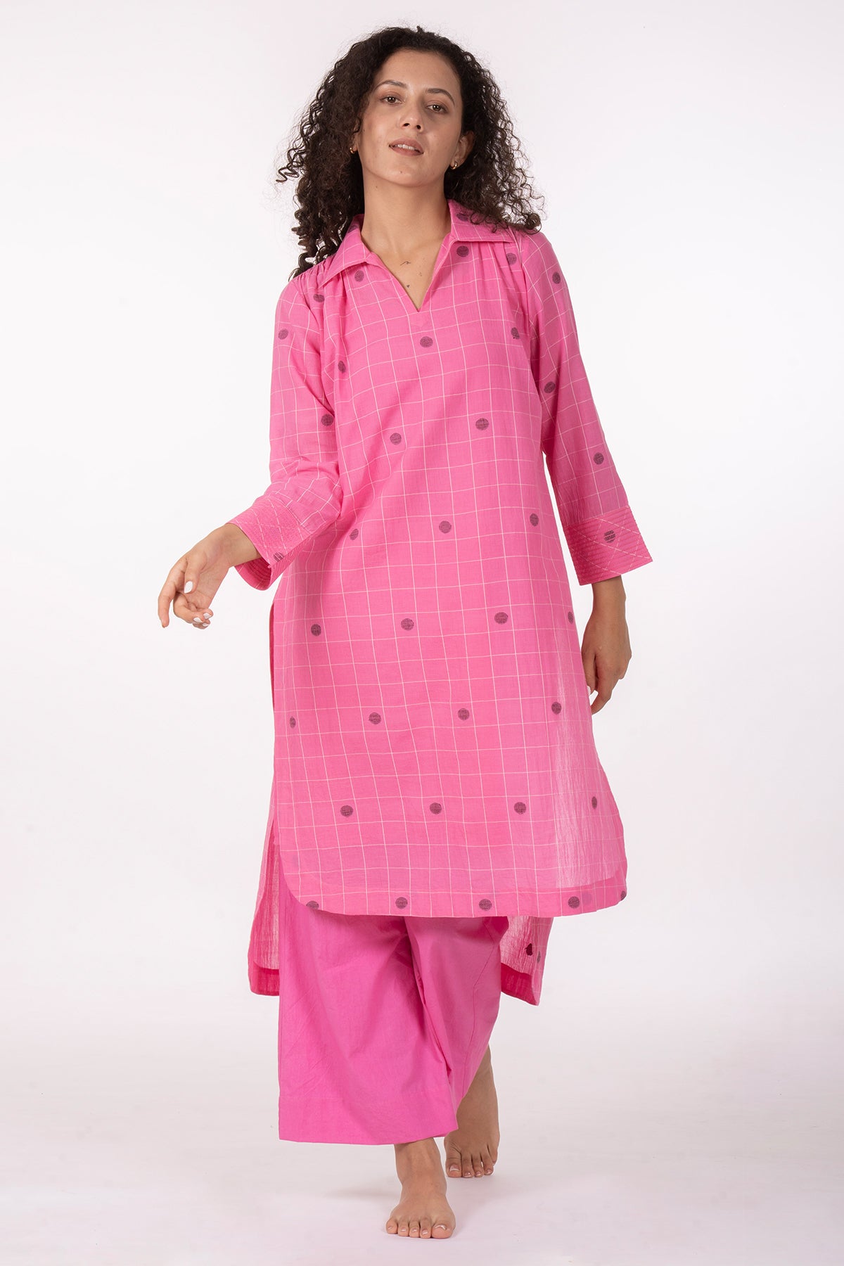 Pink Gathered Dusk Kurta & Pant