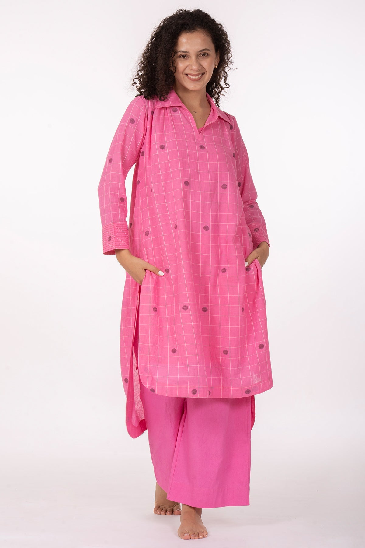 Buy Pink Gathered Dusk Kurta & Pant for women by Khat Clothing online available at scrollnshops