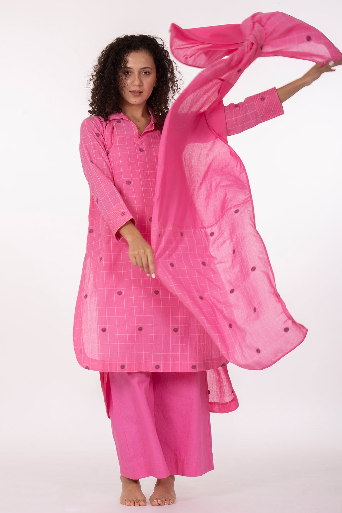 Pink Gathered Dusk Kurta Set