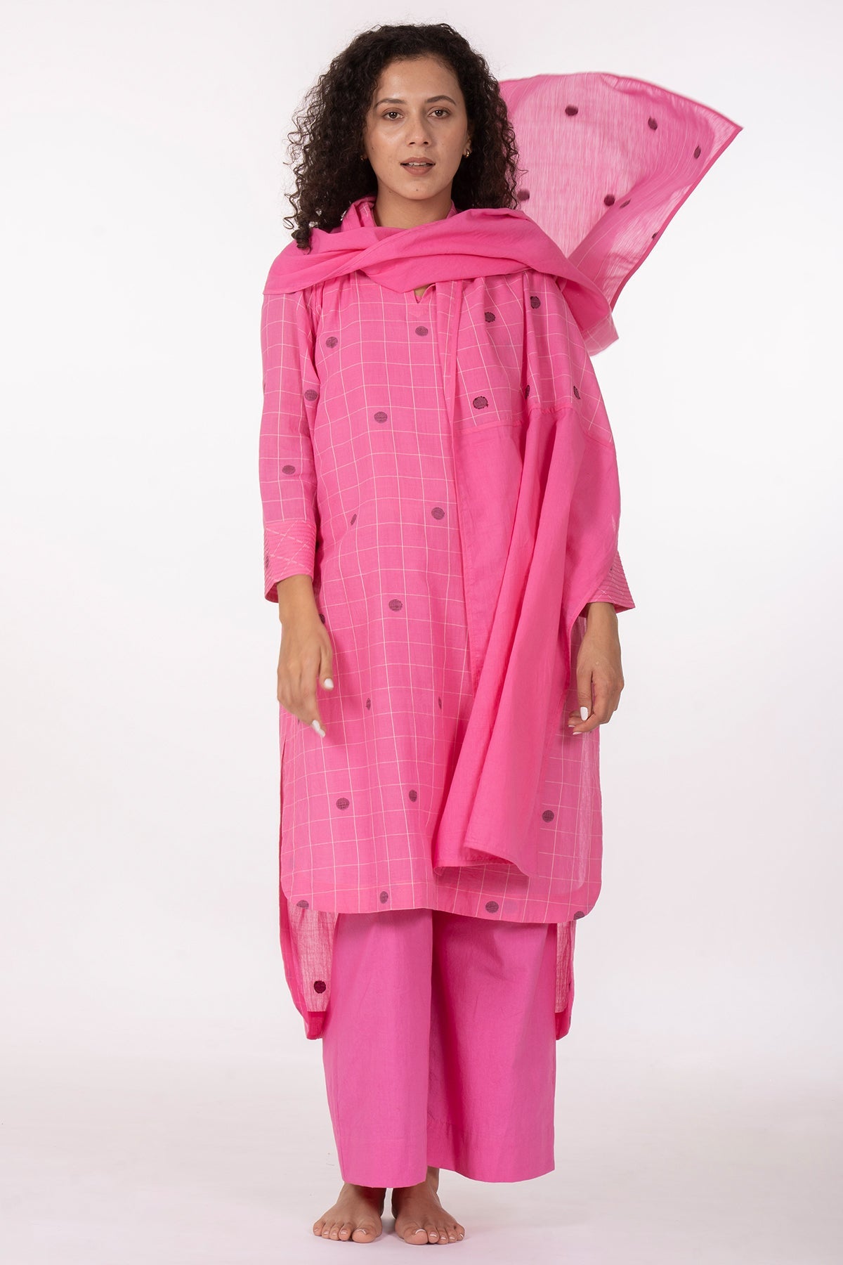Buy Pink Gathered Dusk Kurta Set for women by Khat Clothing online available at scrollnshops