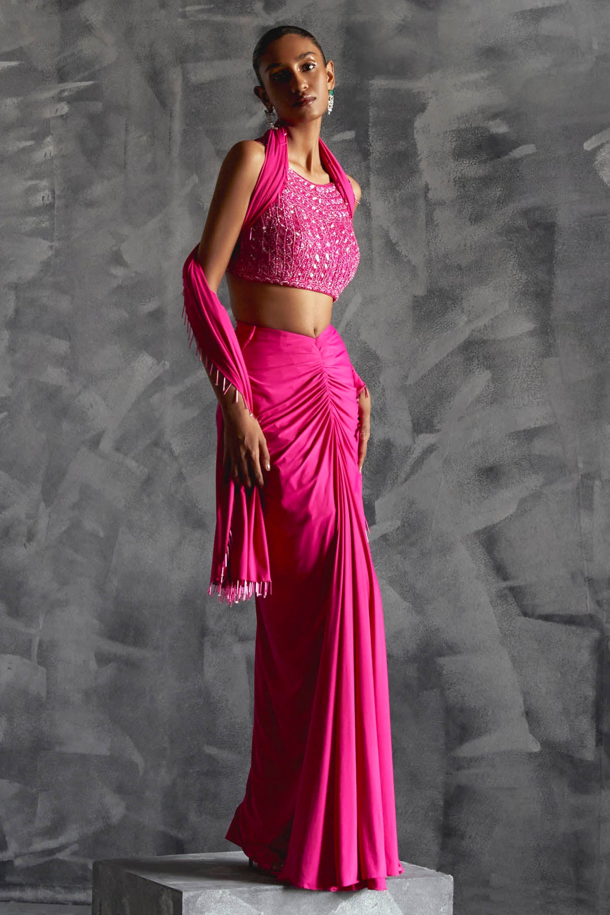 Pink Gathered Indo-Western set