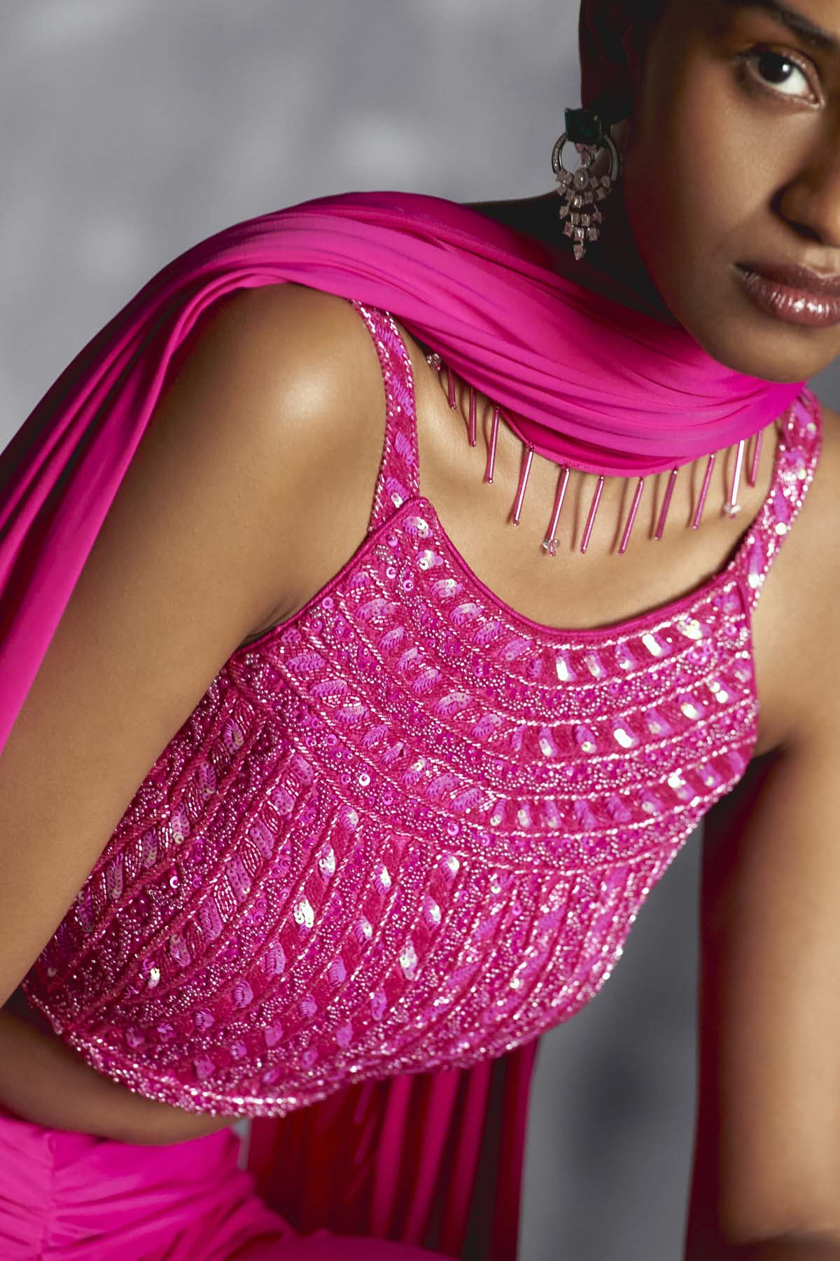 Pink Gathered Indo-Western set