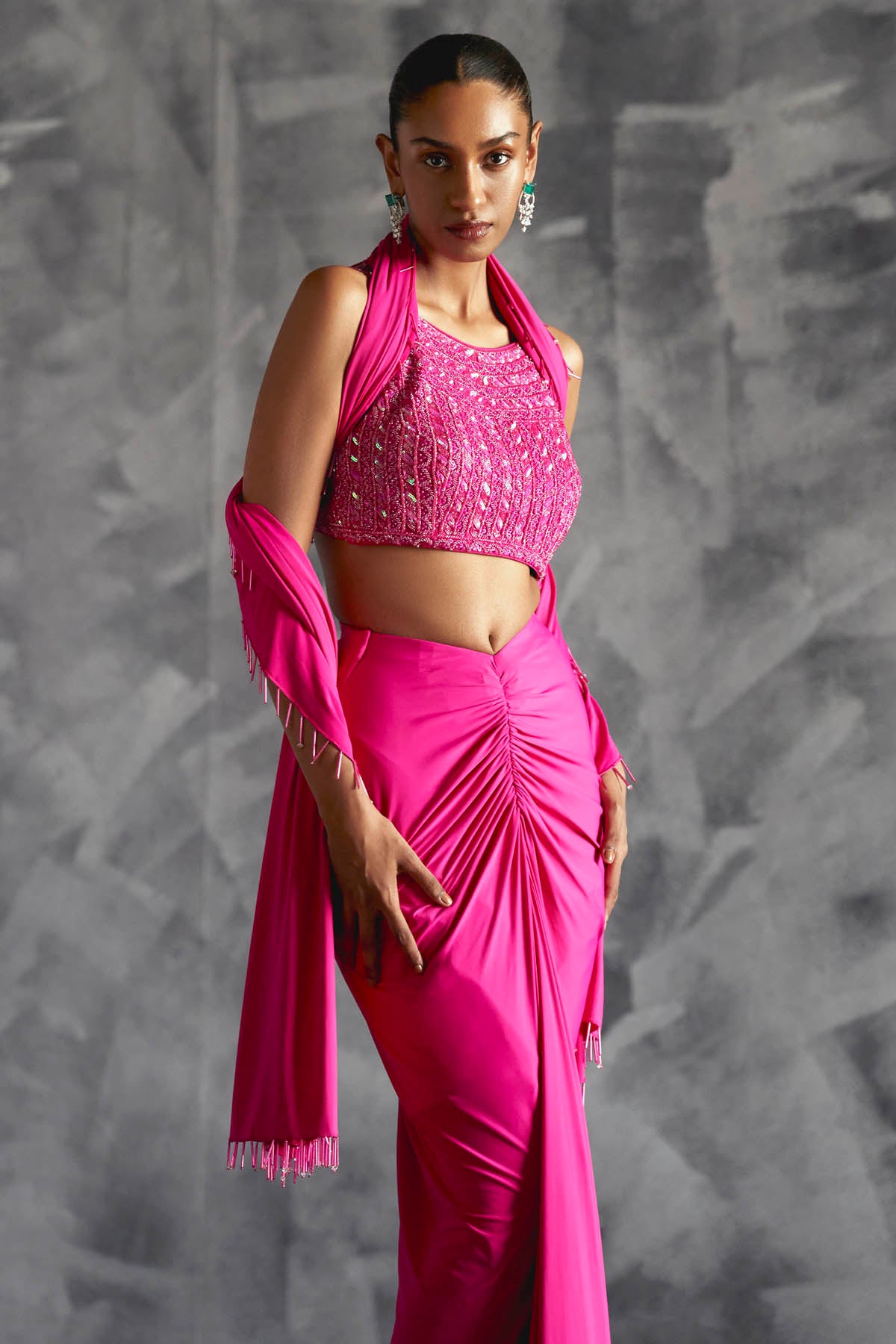 Pink Gathered Indo-Western set
