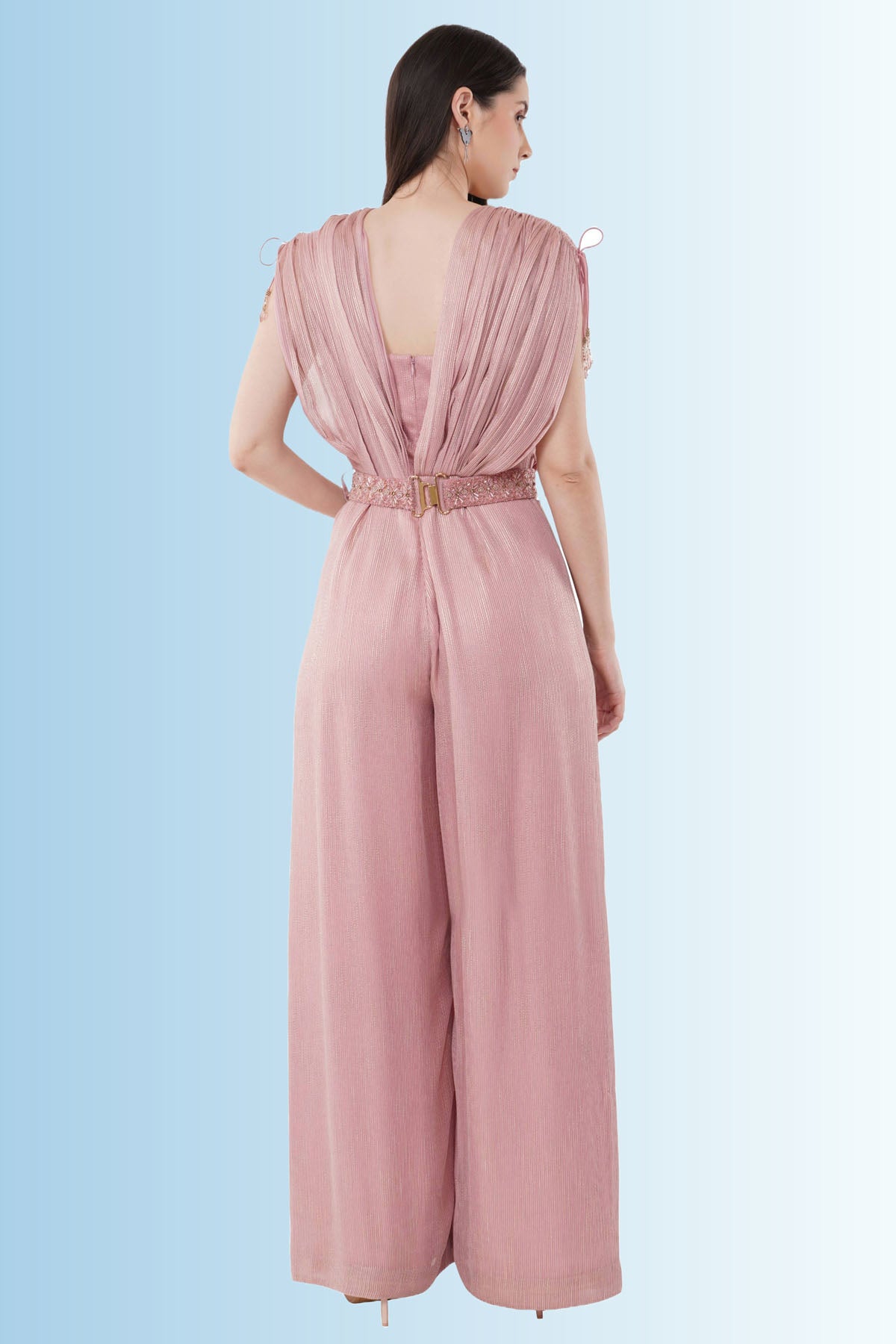 Pink Gathered Jumpsuit & Belt