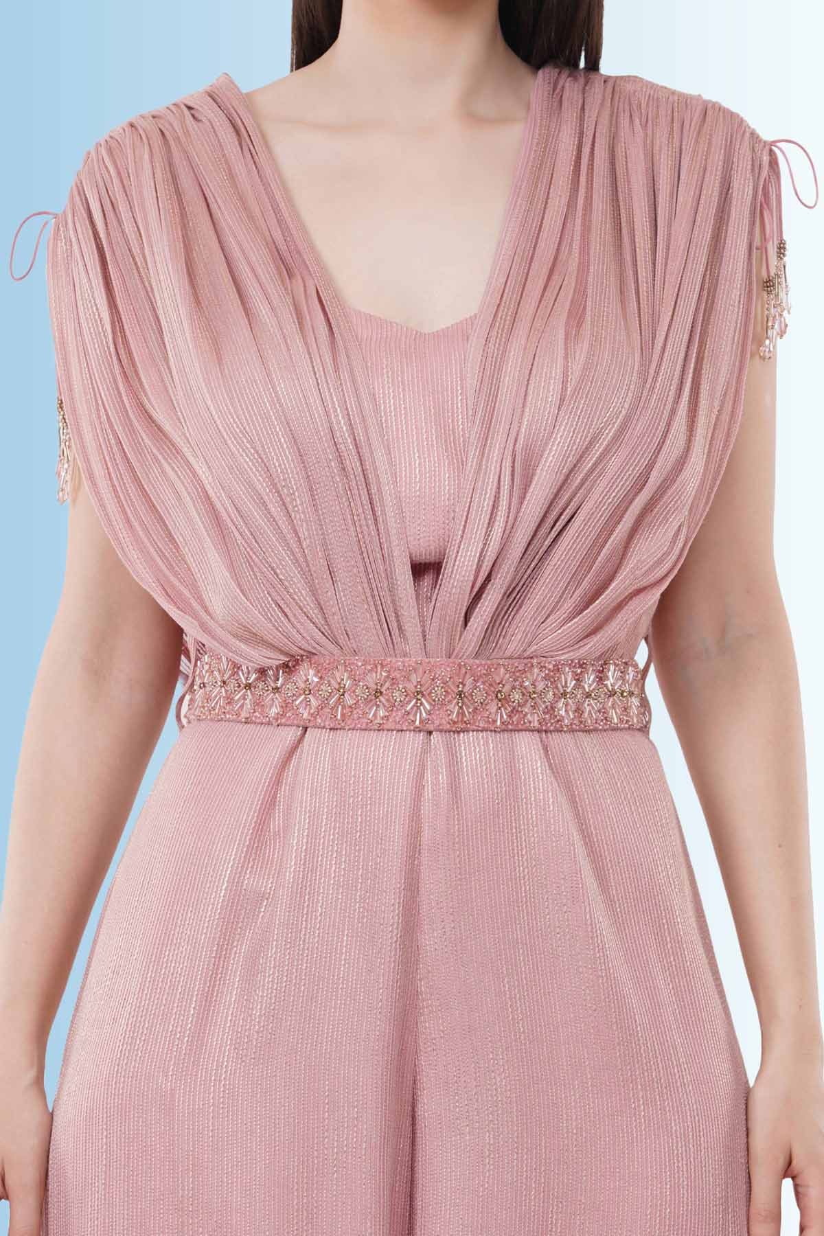 Pink Gathered Jumpsuit & Belt