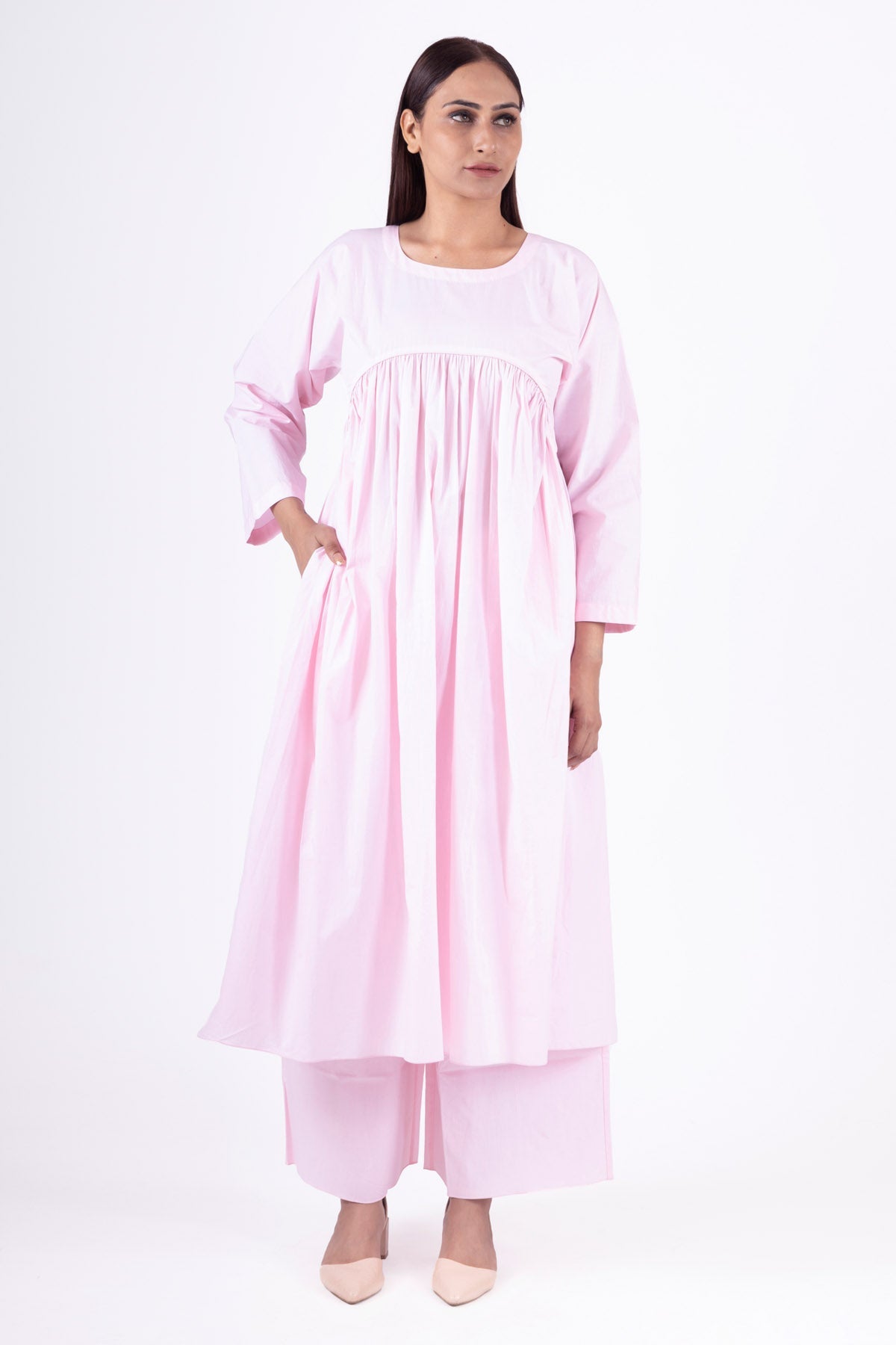 Khat Clothing Pink Gathered Kurta & Pants for women online at ScrollnShops