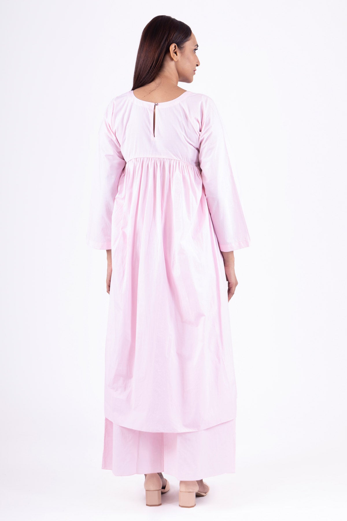 Pink Gathered Kurta & Pants