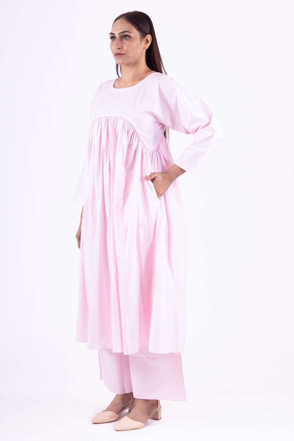 Pink Gathered Kurta & Pants