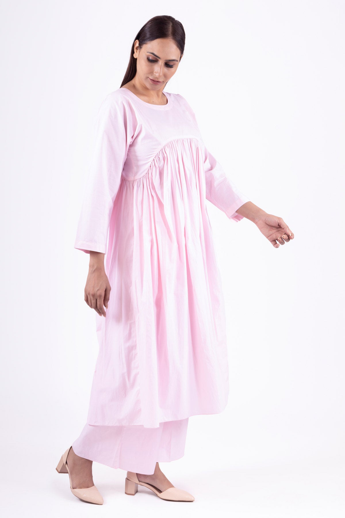 Pink Gathered Kurta & Pants
