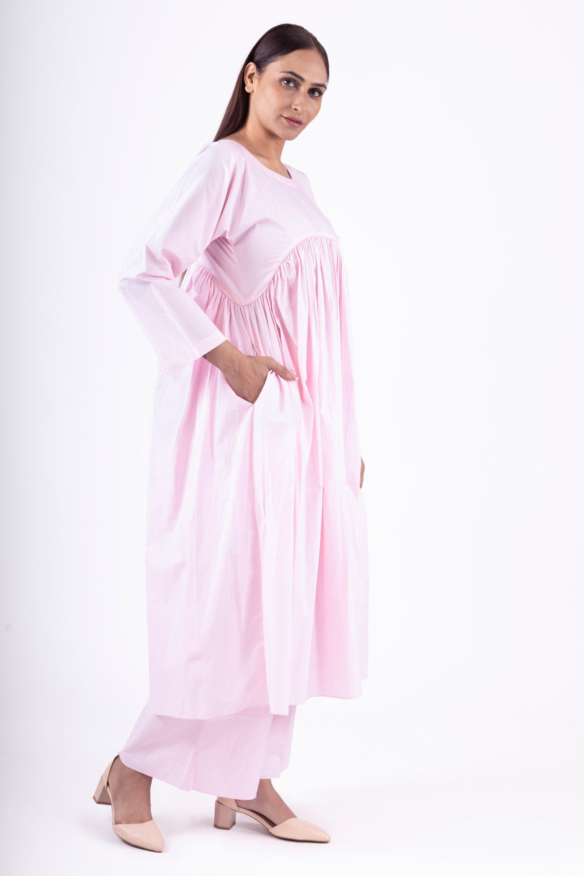 Pink Gathered Kurta & Pants