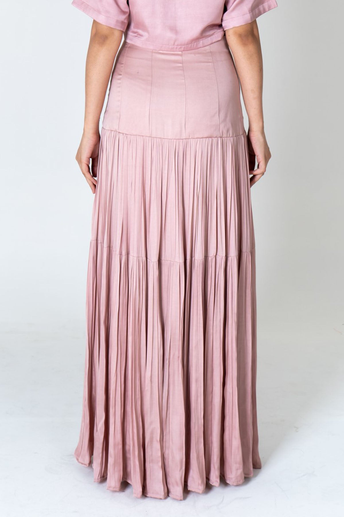 Pink Gathered Modal Silk Skirt
