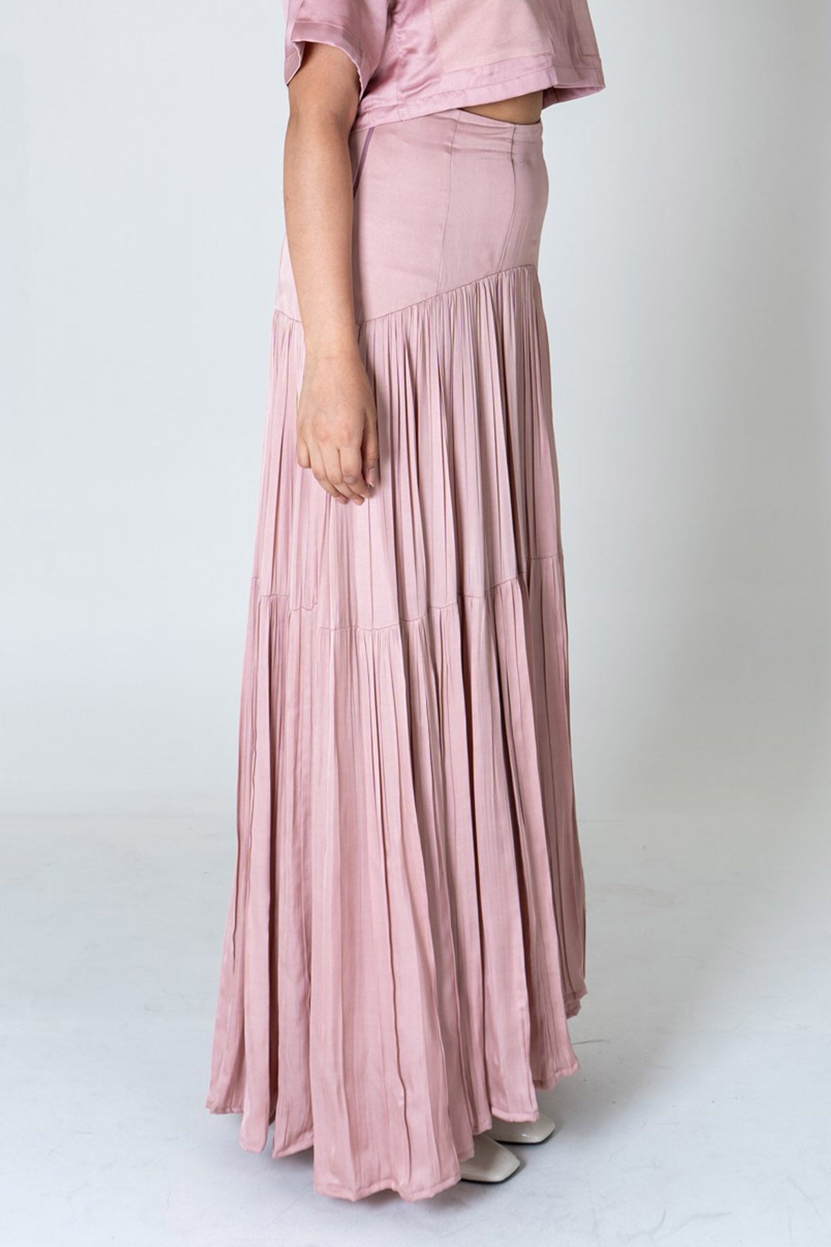 Pink Gathered Modal Silk Skirt