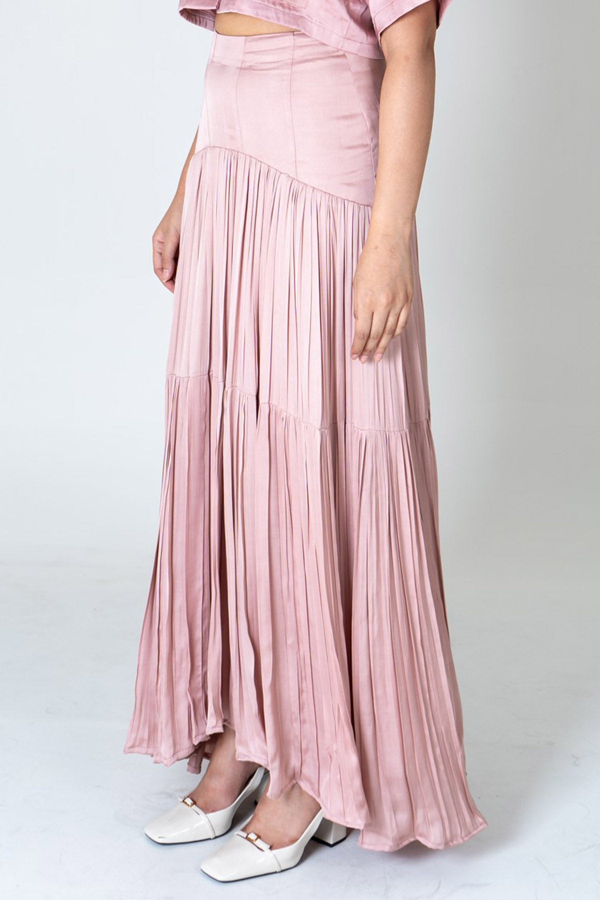 Pink Gathered Modal Silk Skirt