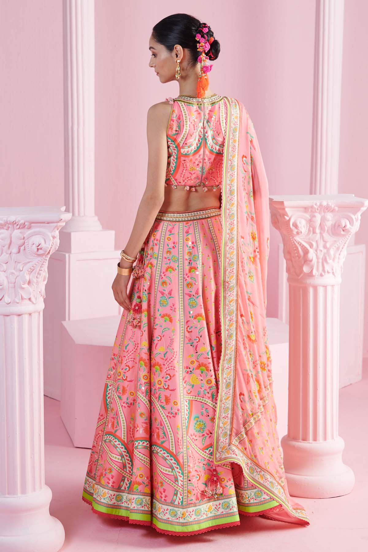 Pink Geometric Print Lehenga Set