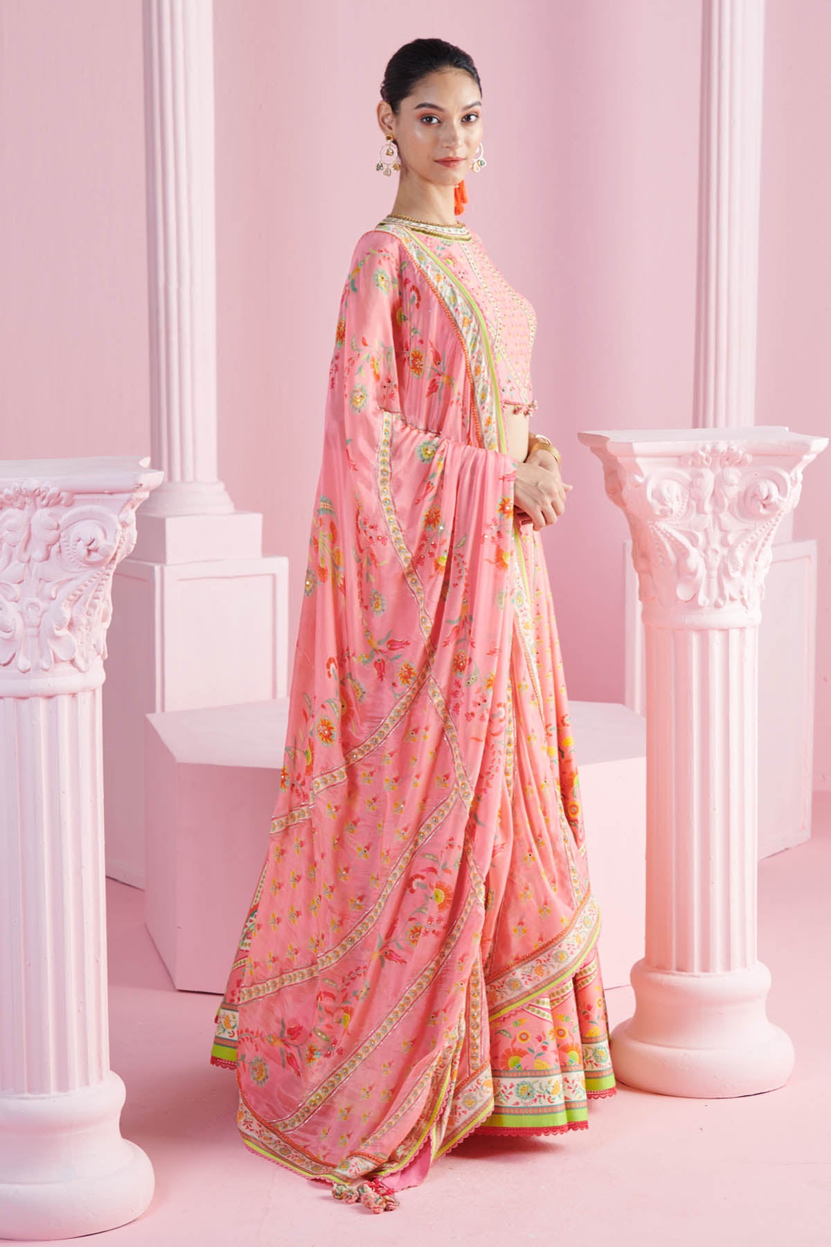 Pink Geometric Print Lehenga Set
