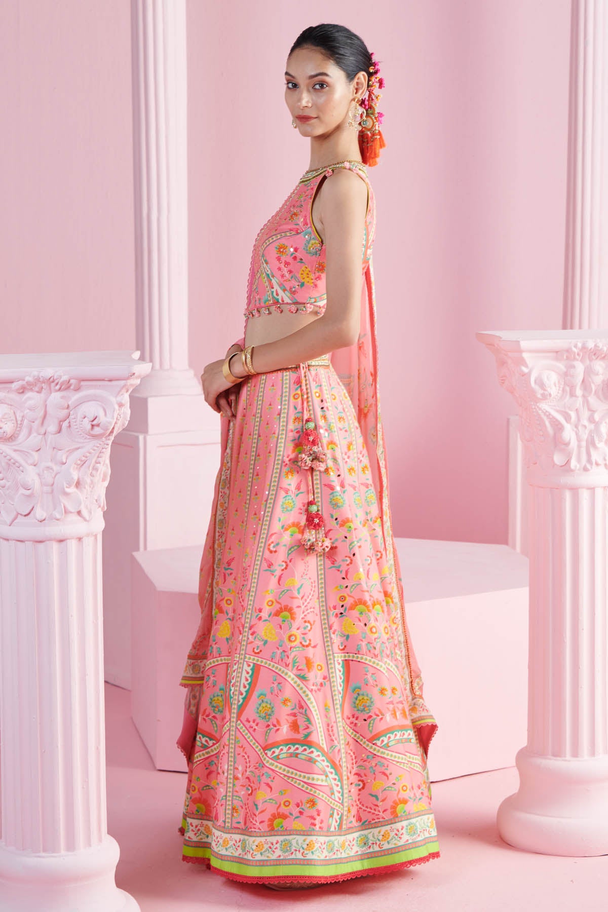Pink Geometric Print Lehenga Set