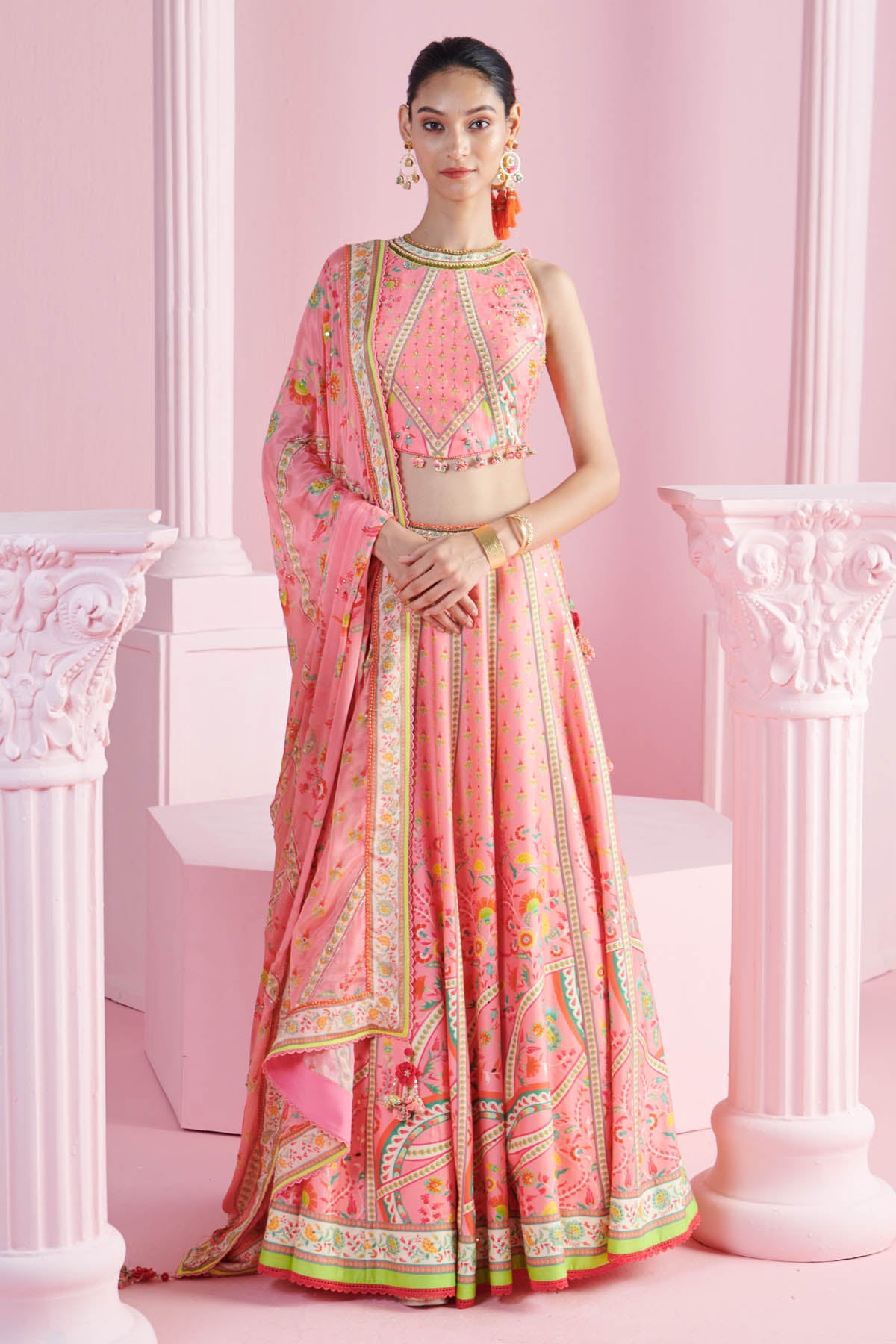 Pink Geometric Print Lehenga Set
