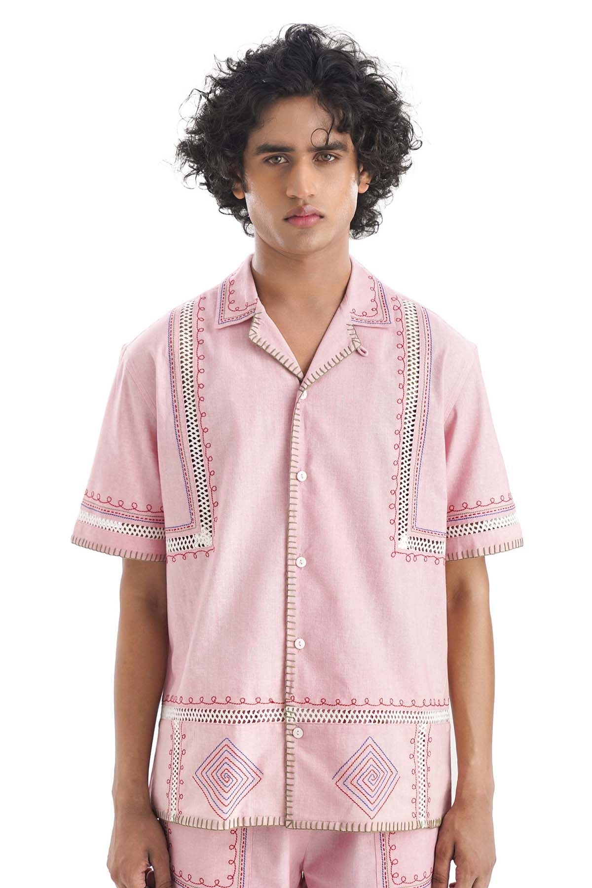 Notre Ame - Men Pink Geometric Shirt & Shorts for men online at ScrollnShops