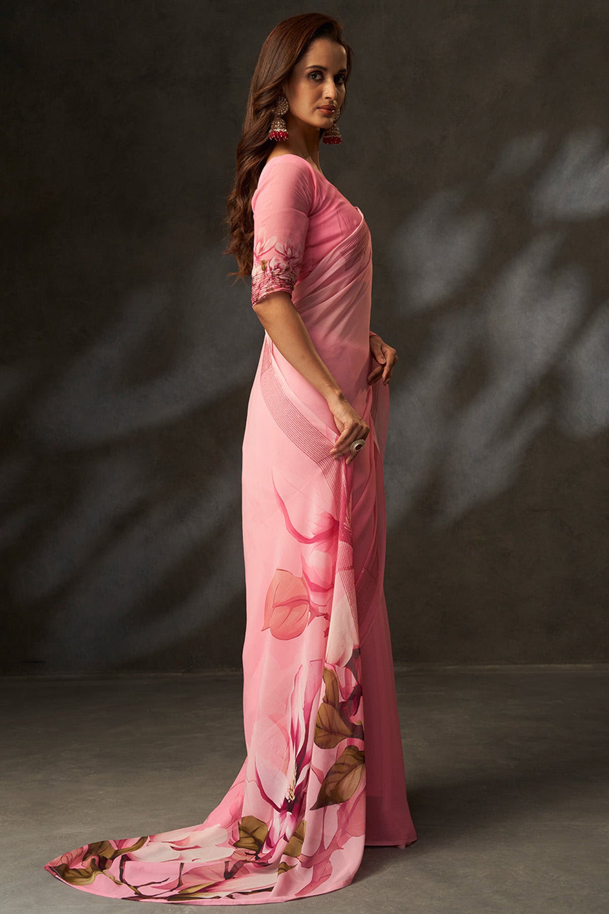 Pink Georgette Digital Saree
