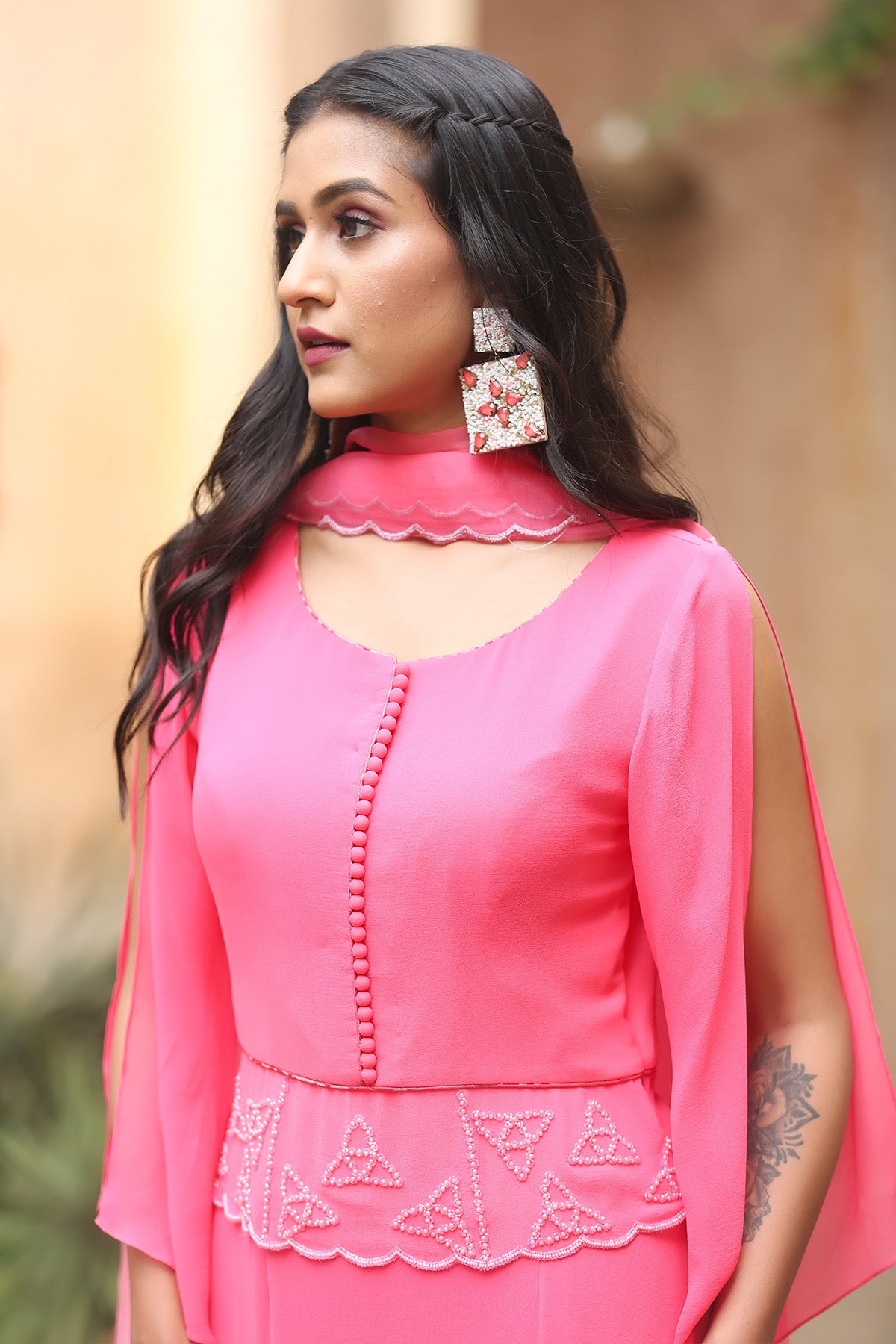 Pink Georgette Frill Lehenga Set