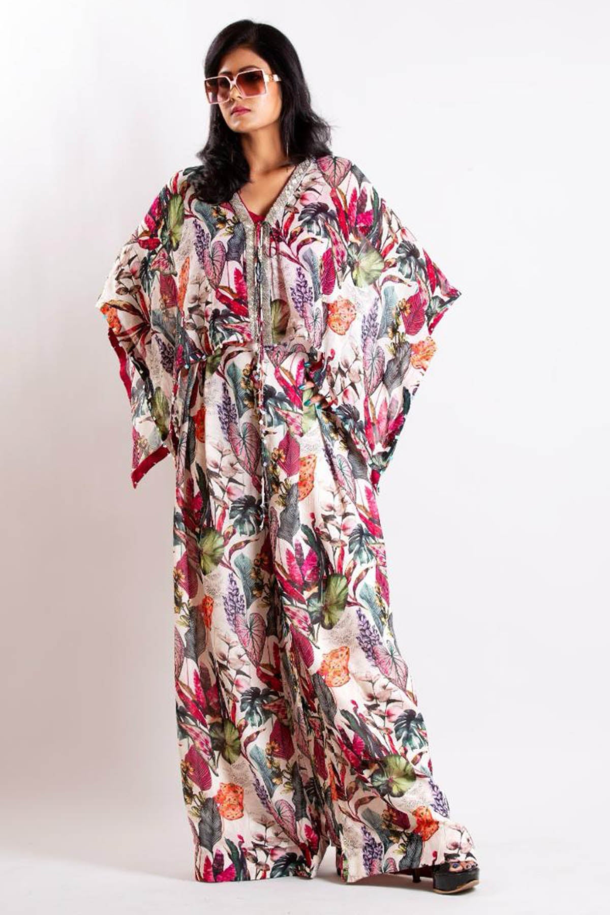 Niyami Pink Georgette Print Cape Set at ScrollnShops